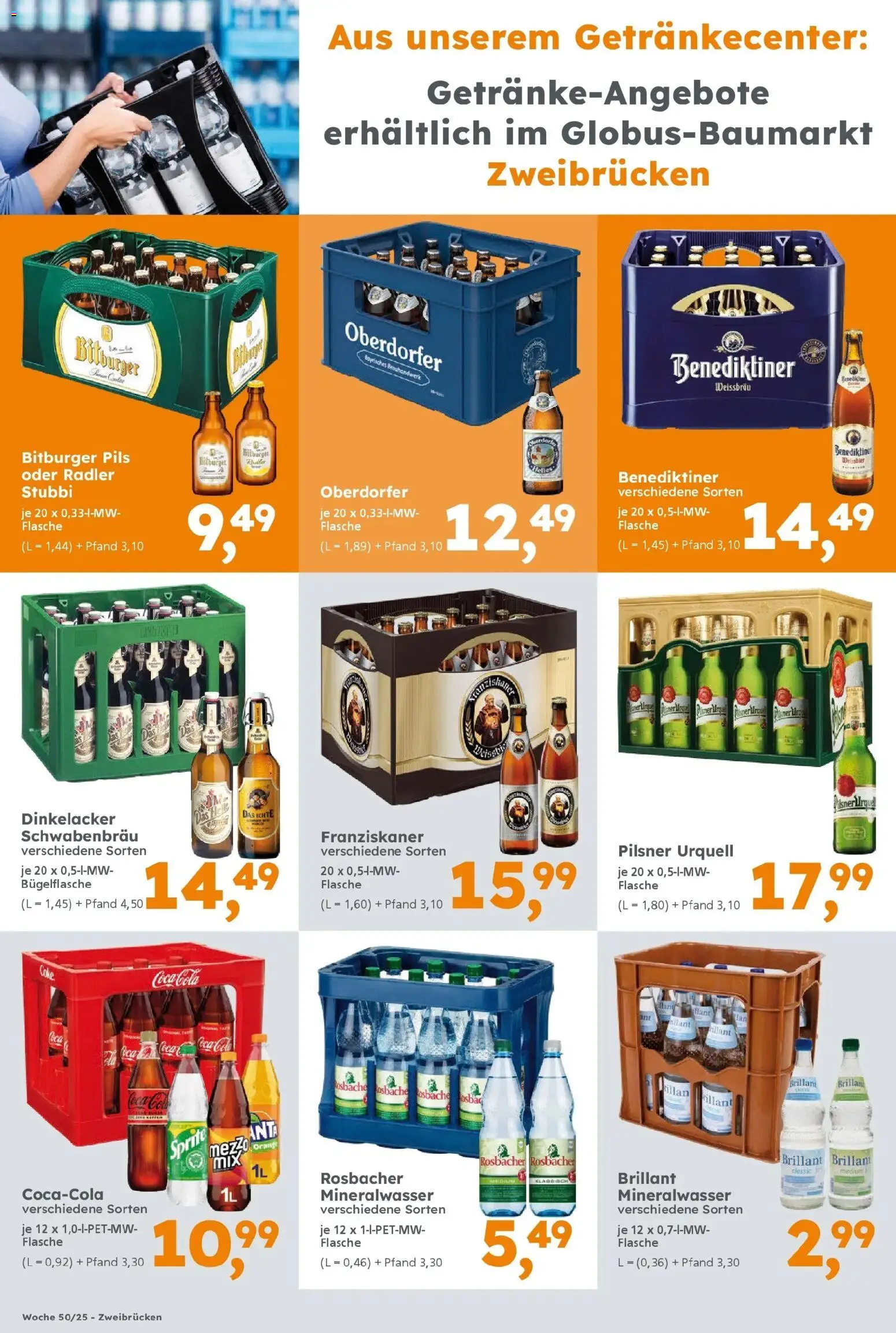 Globus Baumarkt prospekt Zweibrücken	 – gültig ab 07.12.2025 | Seite: 8 | Produkte: Bitburger, Mineralwasser, Radler, Pilsner urquell
