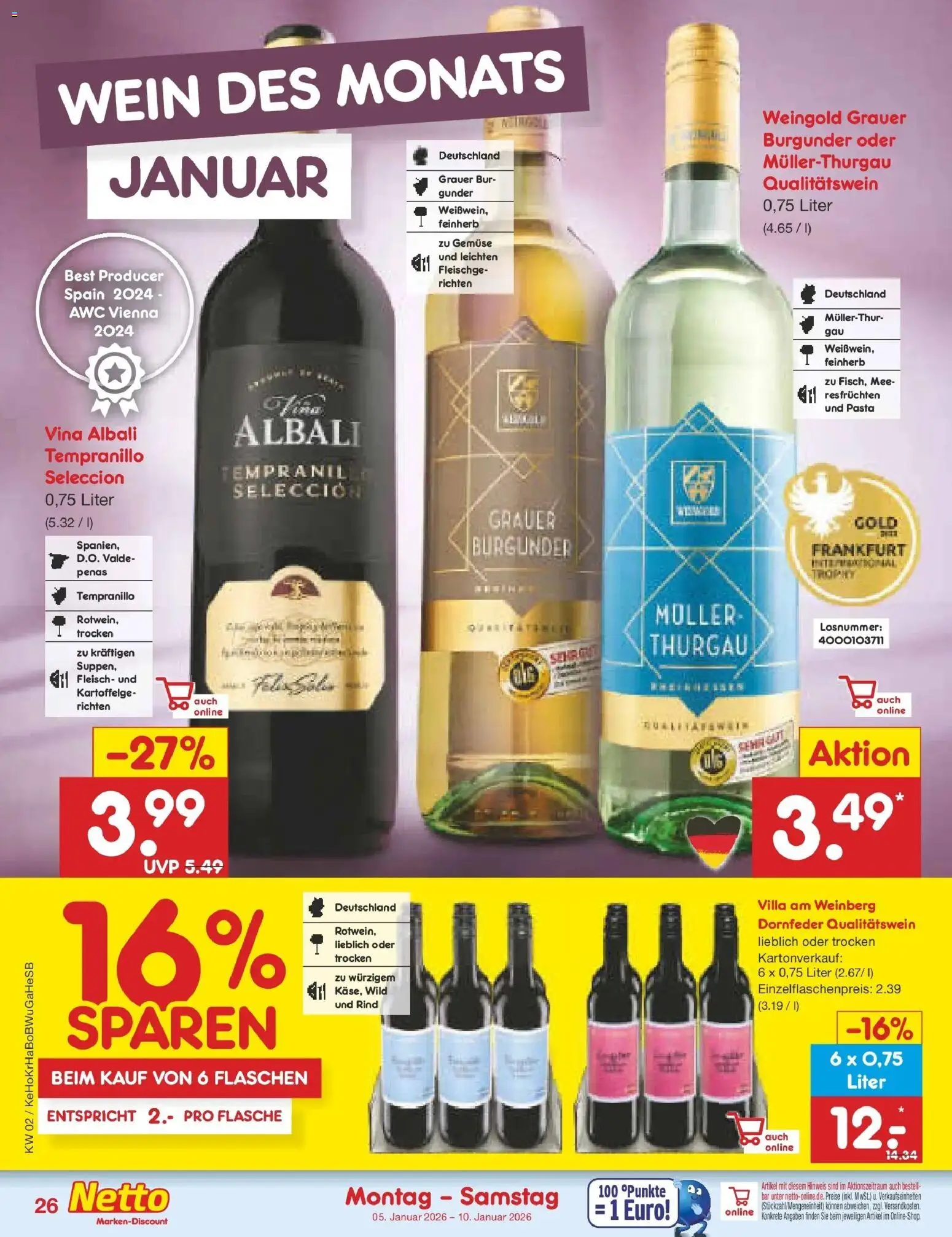 Netto Marken-Discount - Netto: Wochenangebote – gültig ab 04.01.2026 | Seite: 26 | Produkte: Gemüse, Pasta, Wein, Fleisch