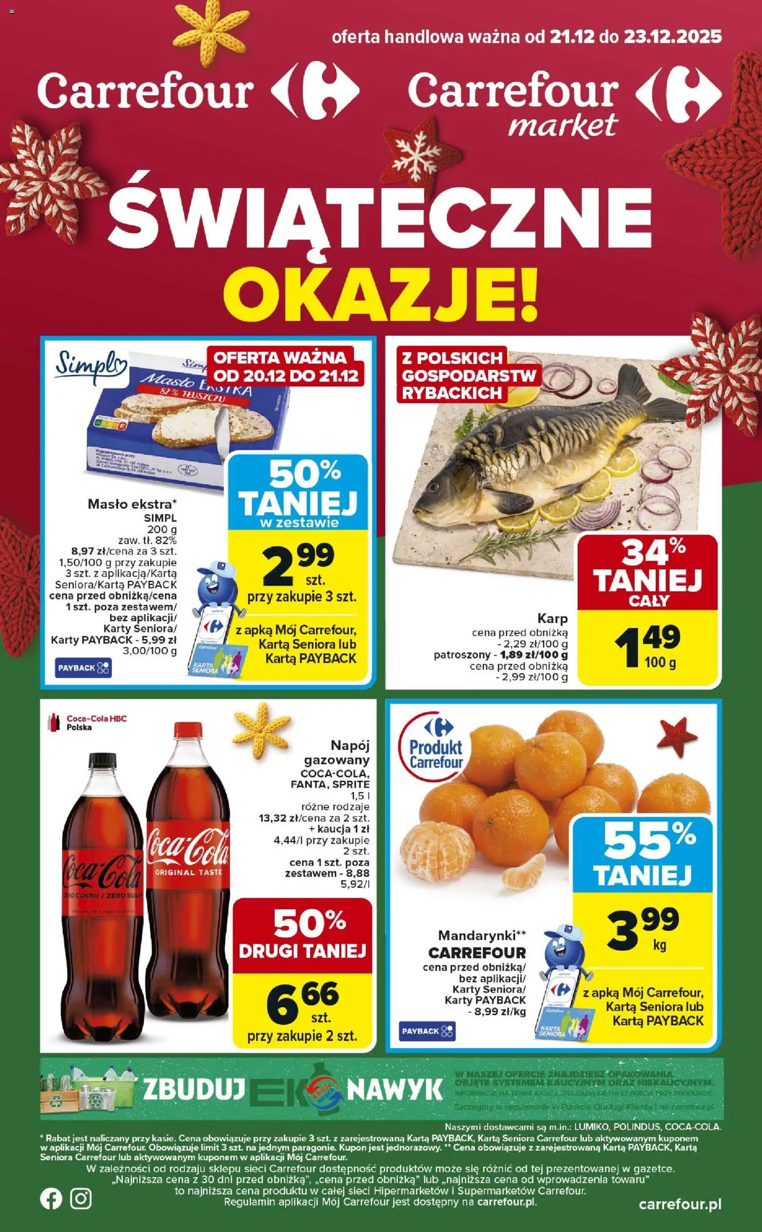 Carrefour Gazetka - Świąteczne okazje od 21.12.2025 | Strona: 1 | Produkty: Karta, Sprite, Karp, Mandarynki