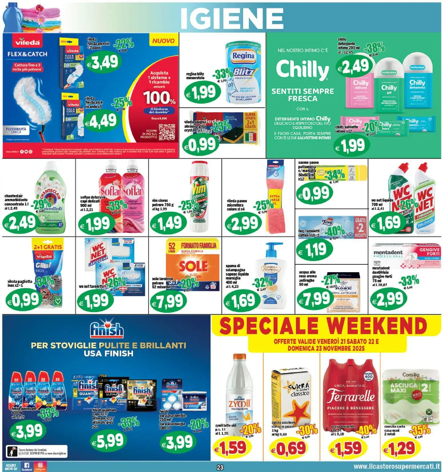 Volantino Il Castoro del 18.11.2025 | Pagina: 23 | Prodotti: Detergente intimo, Detergente, Ferrarelle, WC