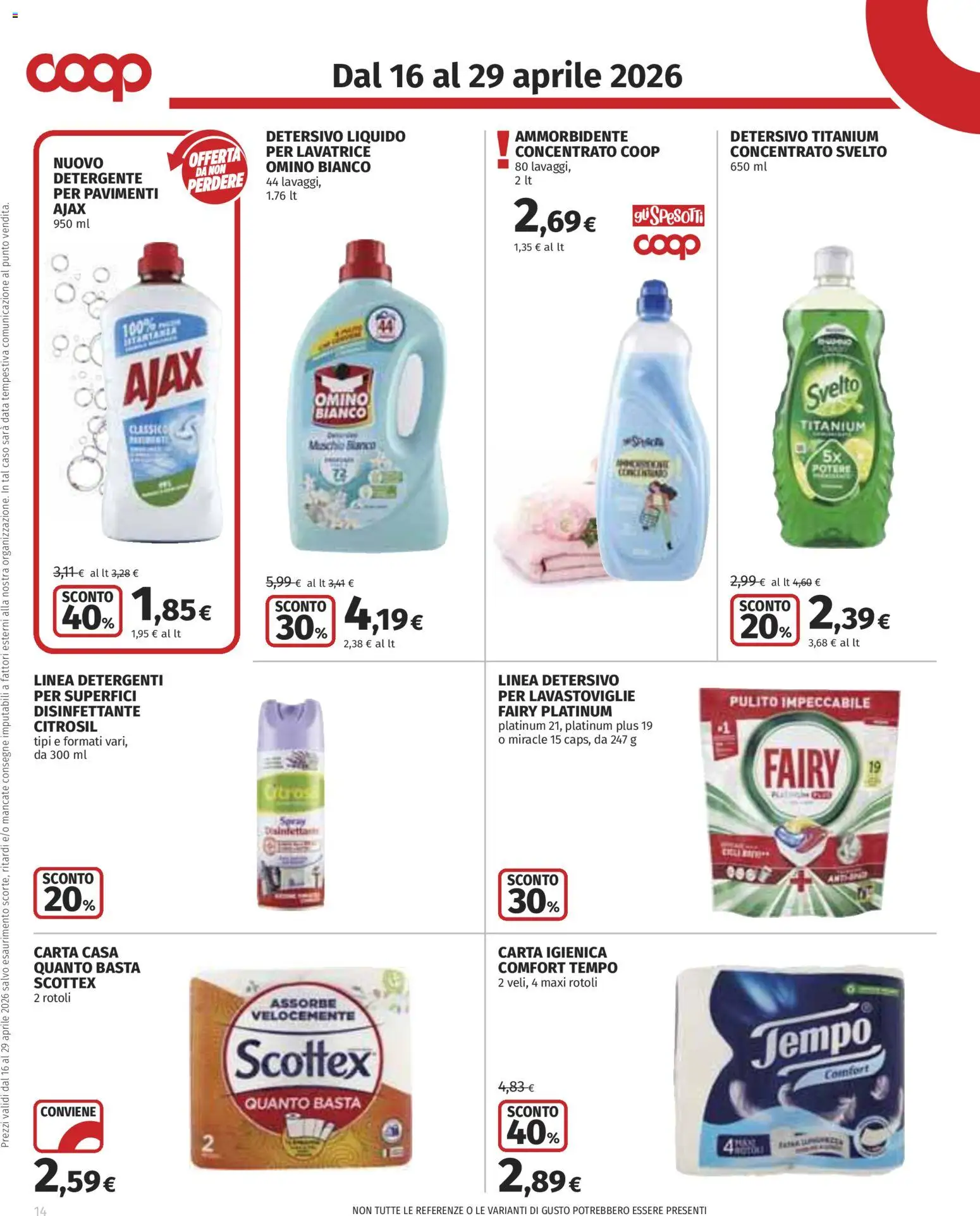 Volantino COOP del 16.04.2026 | Pagina: 14 | Prodotti: Detergente, Lavatrice, Lavastoviglie, Data