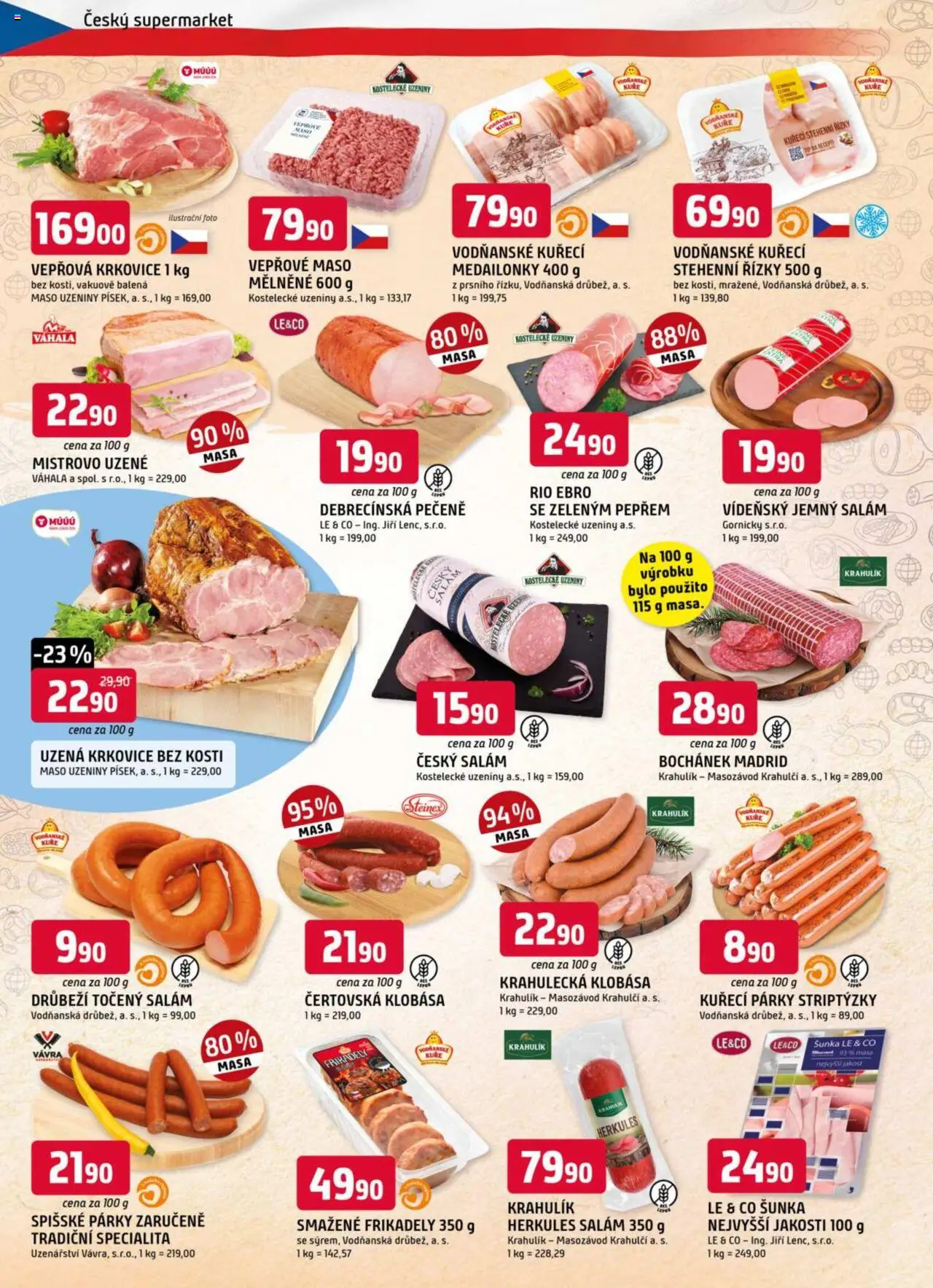Trefa leták od 30.07.2025 | Strana: 2 | Produkty: Šunka, Párky, Klobása, Točený salám