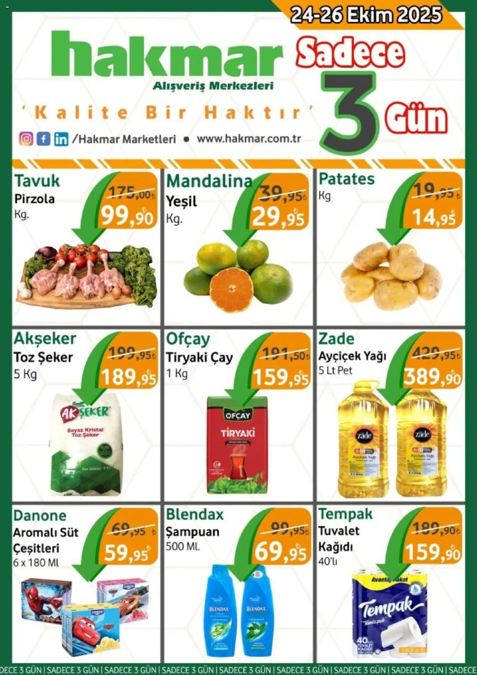Hakmar - Katalog Sadece 3 Gün - 24.10.2025 tarihinden itibaren geçerlidir | Sayfa: 1 | Ürünler: Mandalina, Patates, Pirzola, Toz şeker
