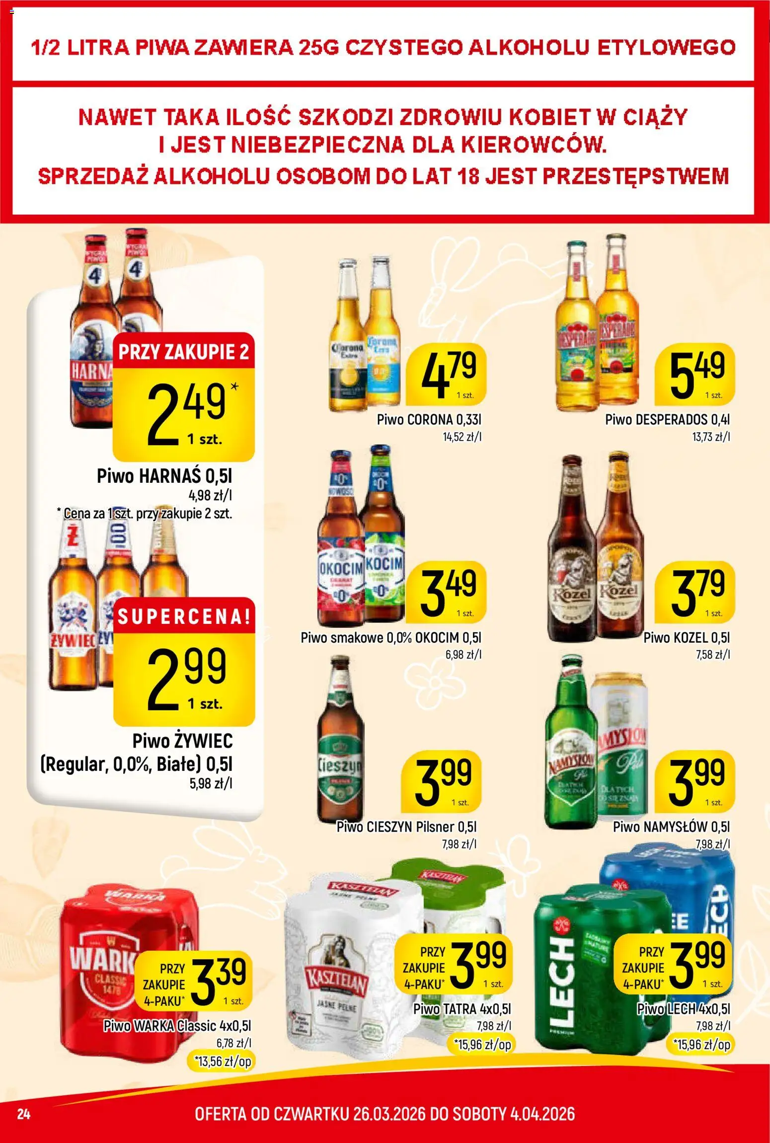 Piotruś Pan gazetka od 26.03.2026 | Strona: 24 | Produkty: Piwo Warka, Harnaś, Piwo kozel, Piwo Namysłów