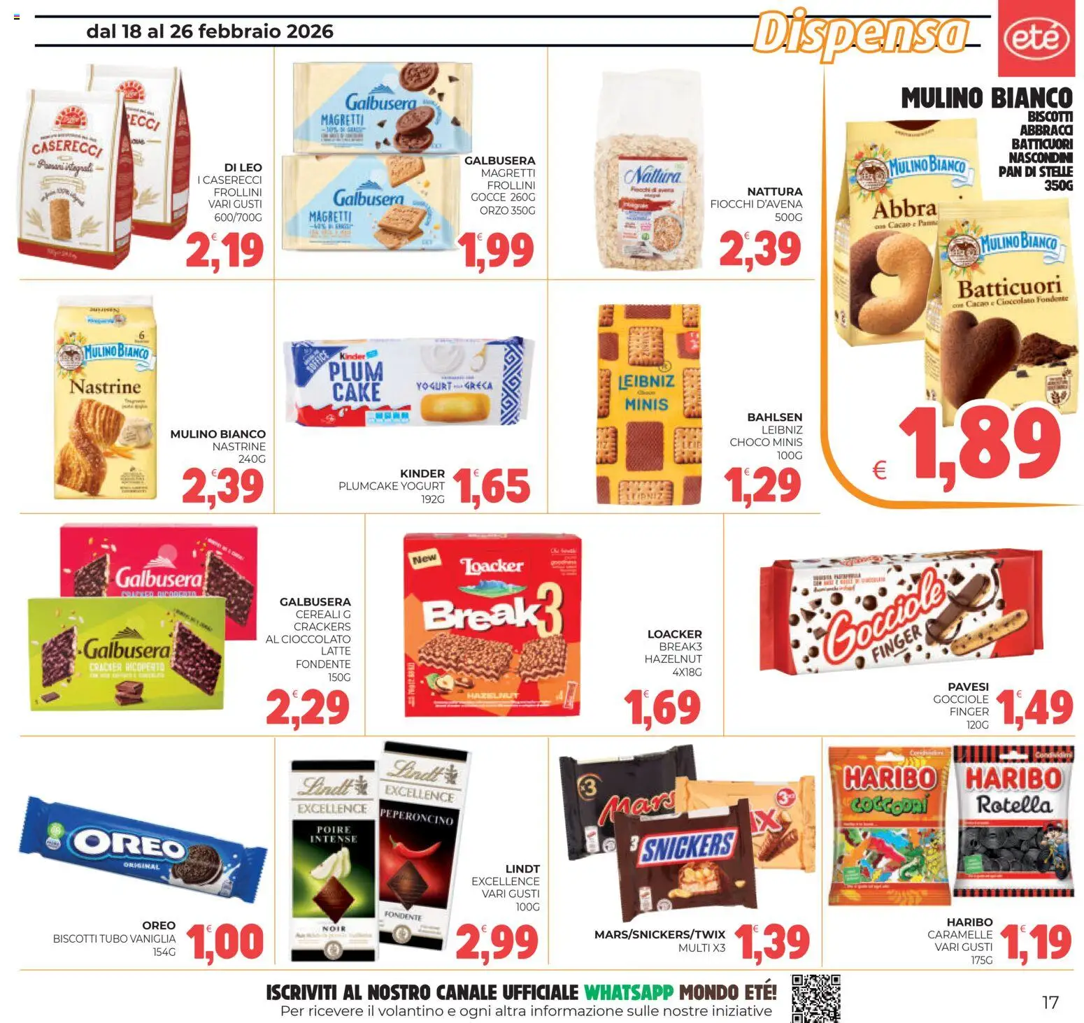 Volantino Eté del 18.02.2026 | Pagina: 17 | Prodotti: Caramelle, Tubo, Plumcake, Cacao