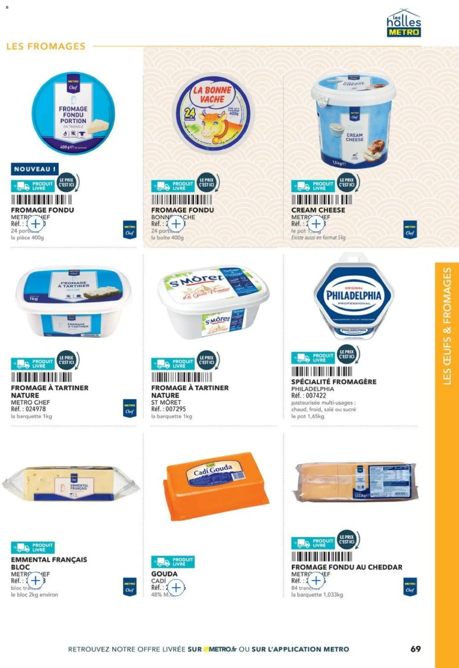 {H1} | Page: 69 | Produits: Philadelphia, Cheddar, Fromage à tartiner, Livre