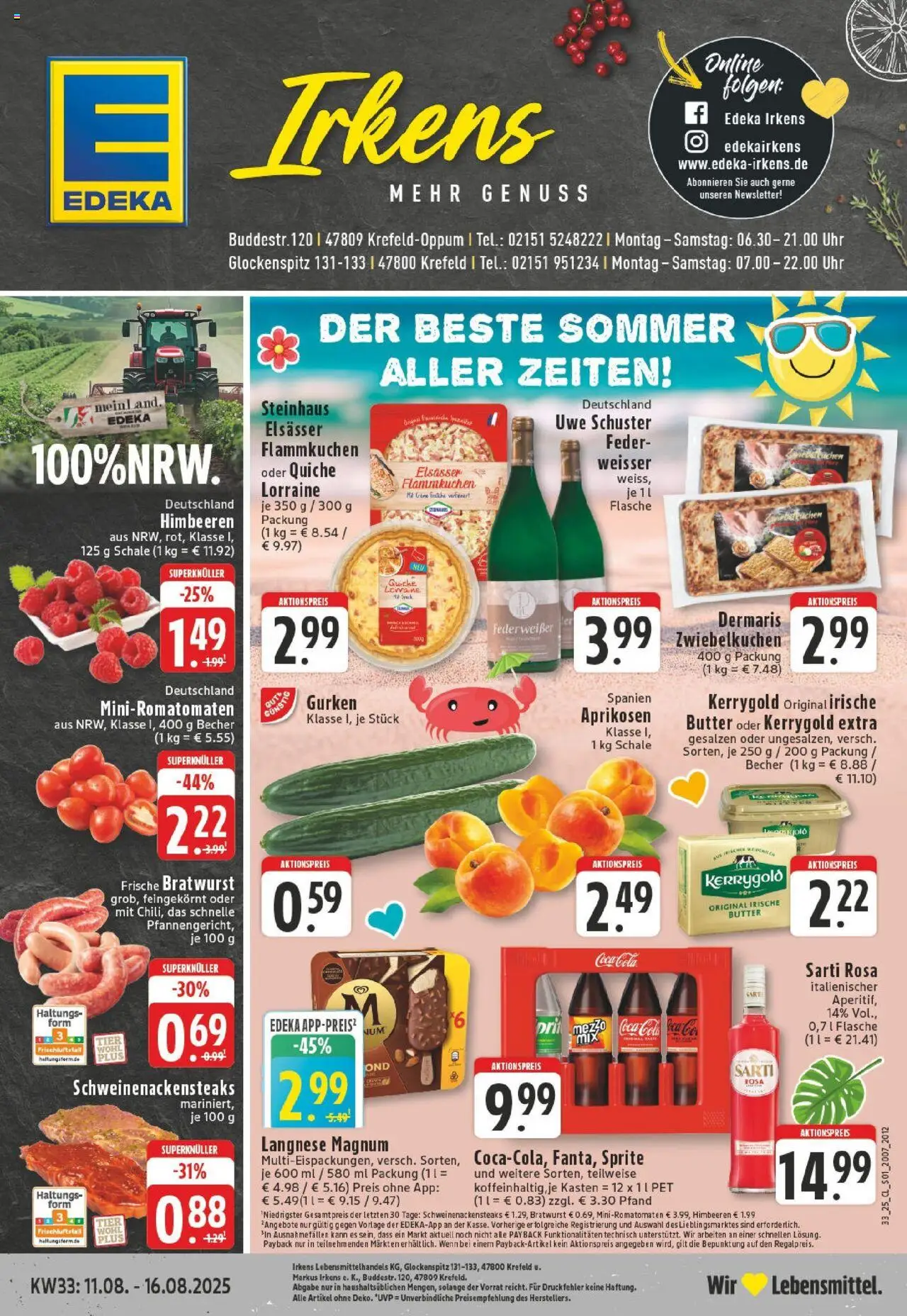 Edeka prospekt Krefeld	 - gültig ab dem 11.08.2025 | Seite: 1 | Produkte: Cola, Bratwurst, Gurken, Uhr