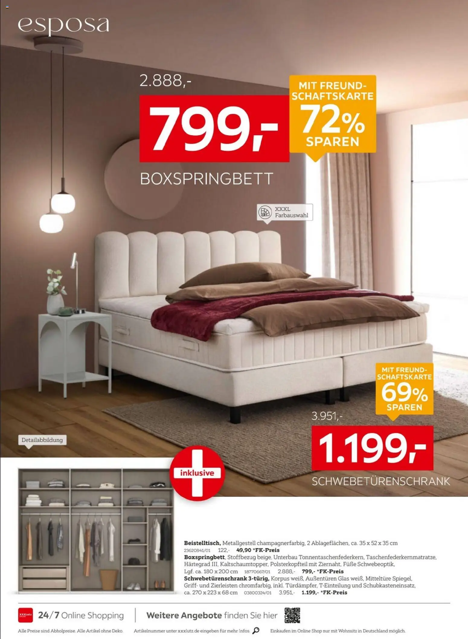 XXXLutz Nr. 1 beim Preis – gültig ab 11.04.2026 | Seite: 10 | Produkte: Schwebetürenschrank, Boxspringbett