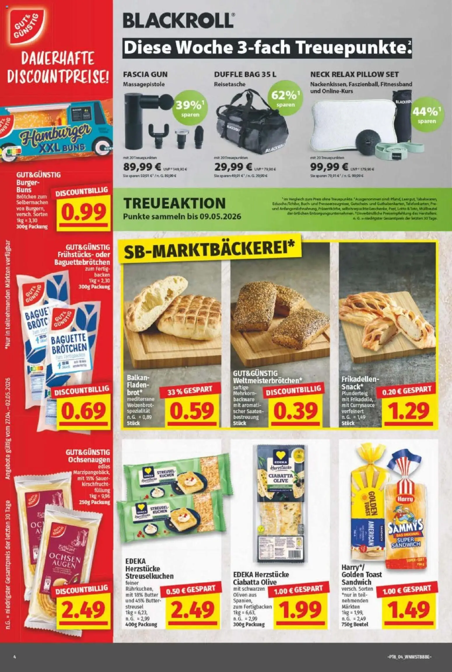 NP Discount Prospekt – gültig ab 27.04.2026 | Seite: 4 | Produkte: Butter, Toast, Burger, Baguette