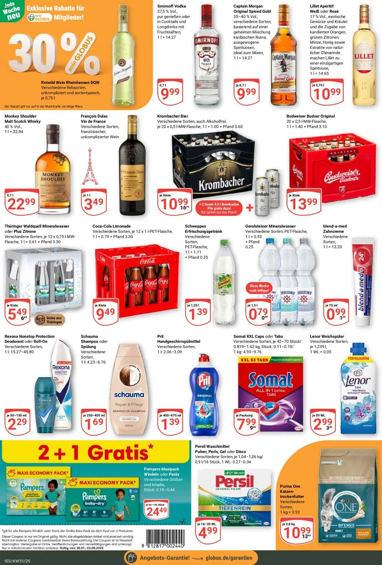 Globus Prospekt 	 - gültig ab dem 28.07.2025 | Seite: 3 | Produkte: Pils, Deodorant, Smirnoff, Pril