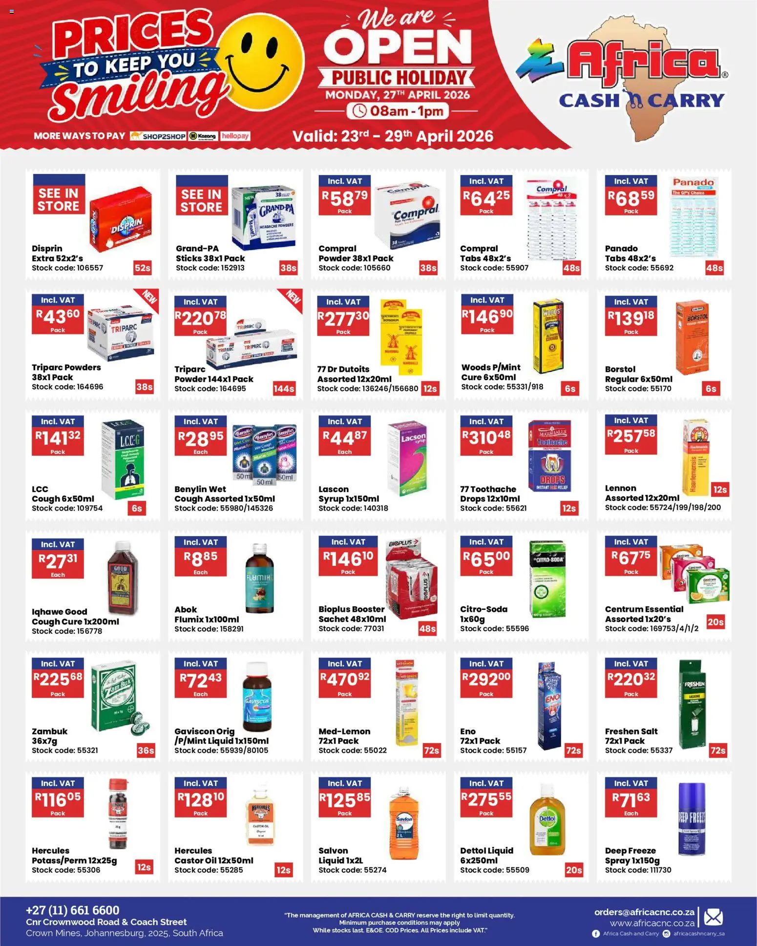 New Africa Cash & Carry catalogue – valid from 23.04.2026 | Page: 8 | Products: Oil, Stock, Syrup, Salt