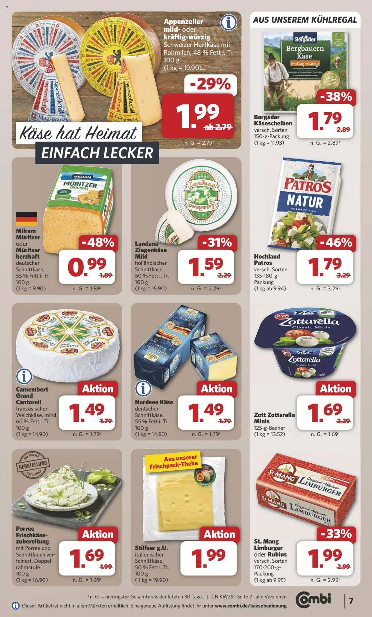Combi Prospekt 	 – gültig ab 22.09.2025 | Seite: 7 | Produkte: Käse, Ziegenkäse, Patros, Frischkase