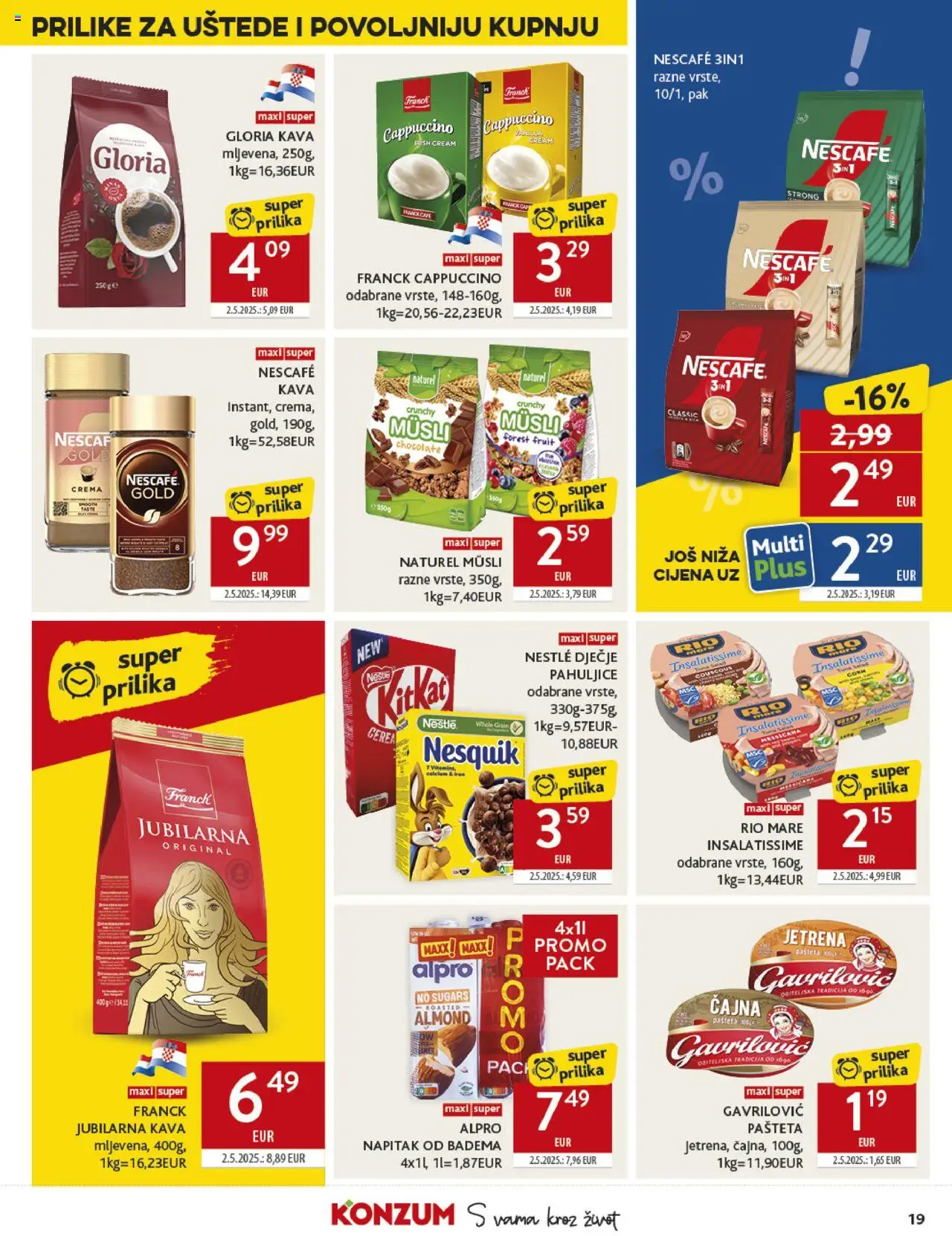 Konzum katalog | vrijedi od 20.08.2025 | Stranica: 19 | Proizvodi: Musli, Pahuljice, Nesquik, Tuna