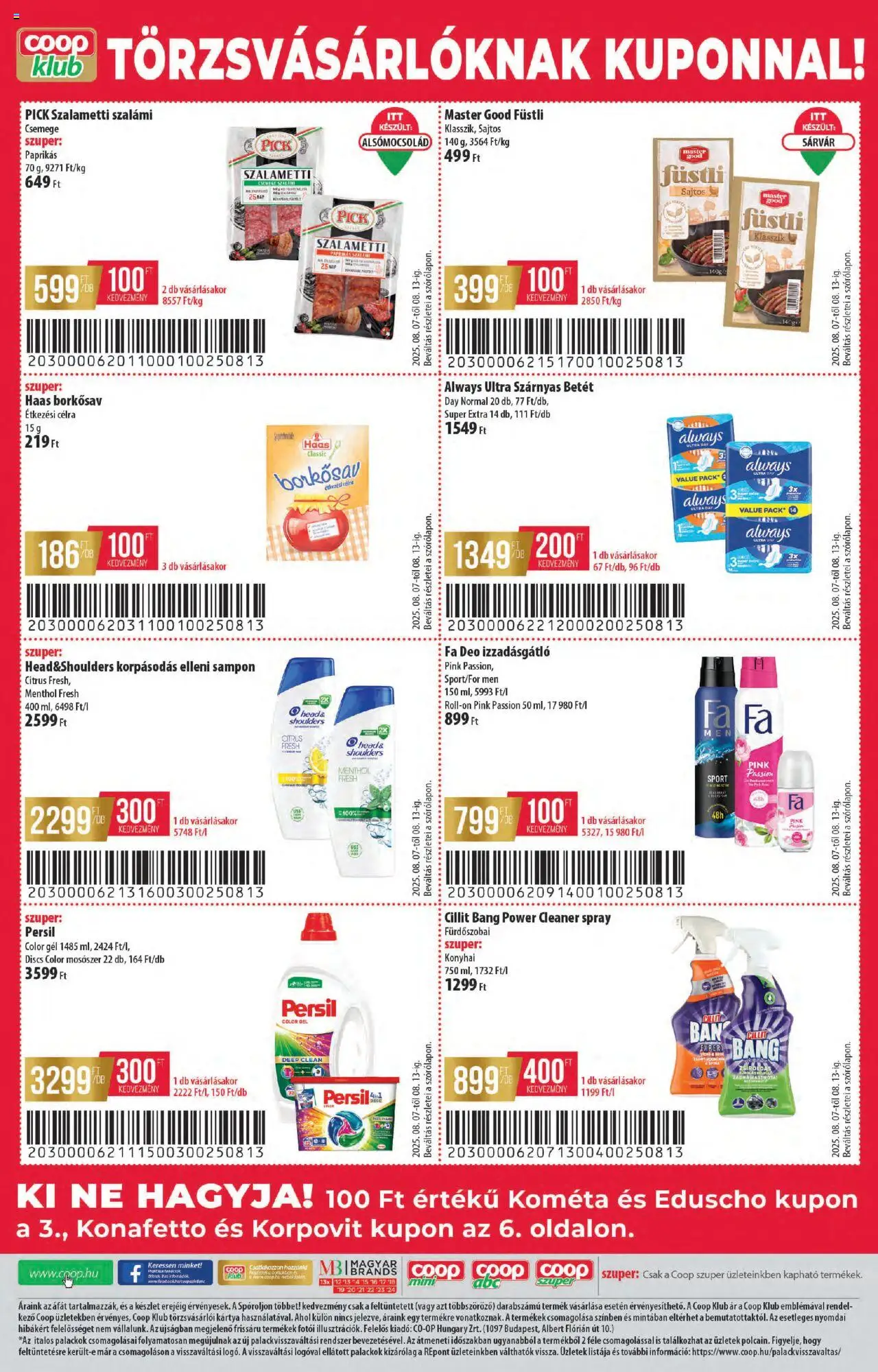COOP akciós ujság - amely érvényes a következő dátumtól: 07.08.2025 | Oldal: 12 | Termékek: Pick, Szalámi, Izzadásgátló, Mosószer