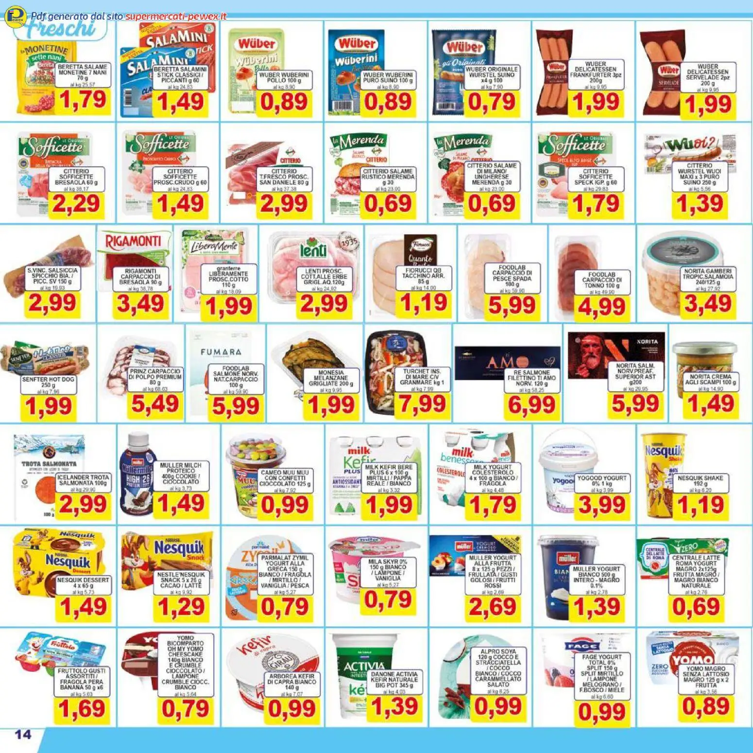Volantino Pewex del 27.03.2026 | Pagina: 14 | Prodotti: Trota, Frutta, Tacchino, Wurstel