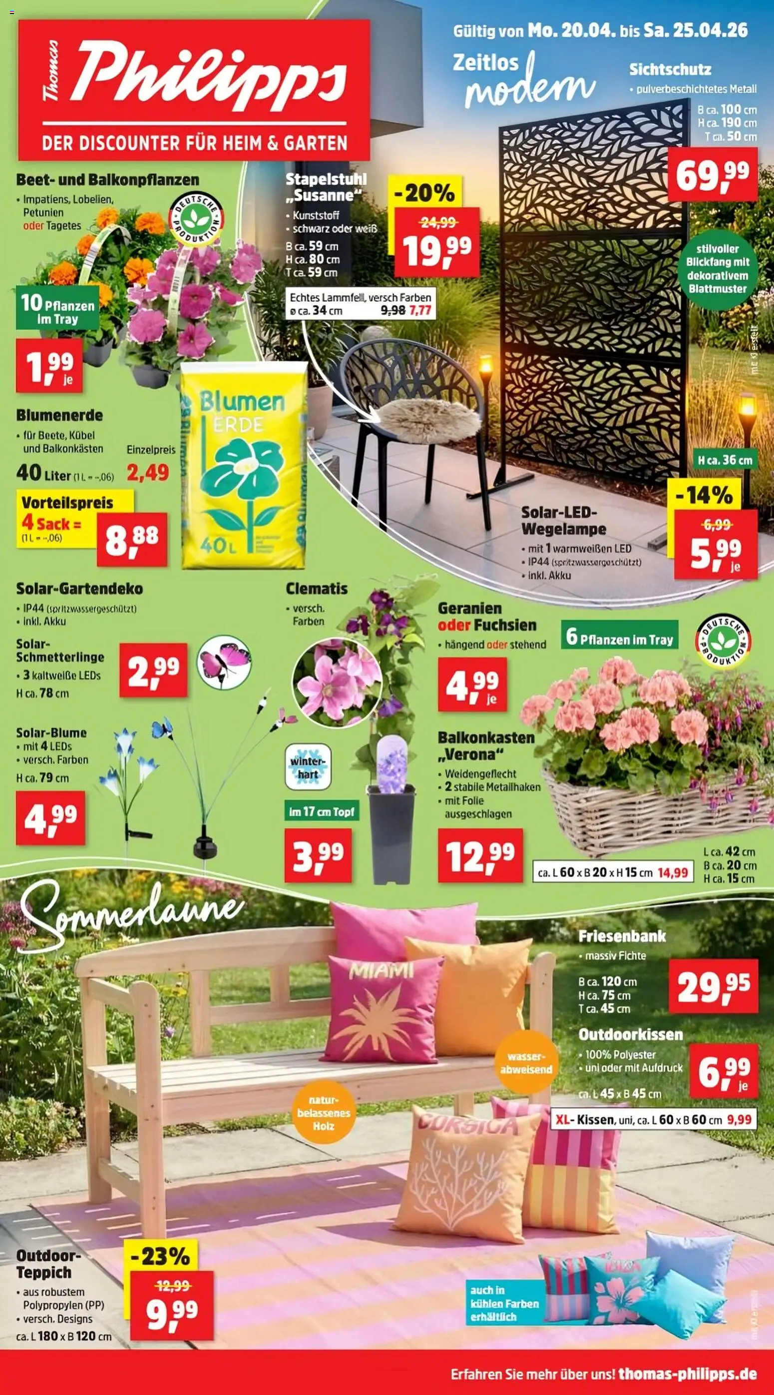 Thomas Philipps Prospekt – gültig ab 20.04.2026 | Seite: 1 | Produkte: Blumen, Geranien, Blumenerde, Wasser