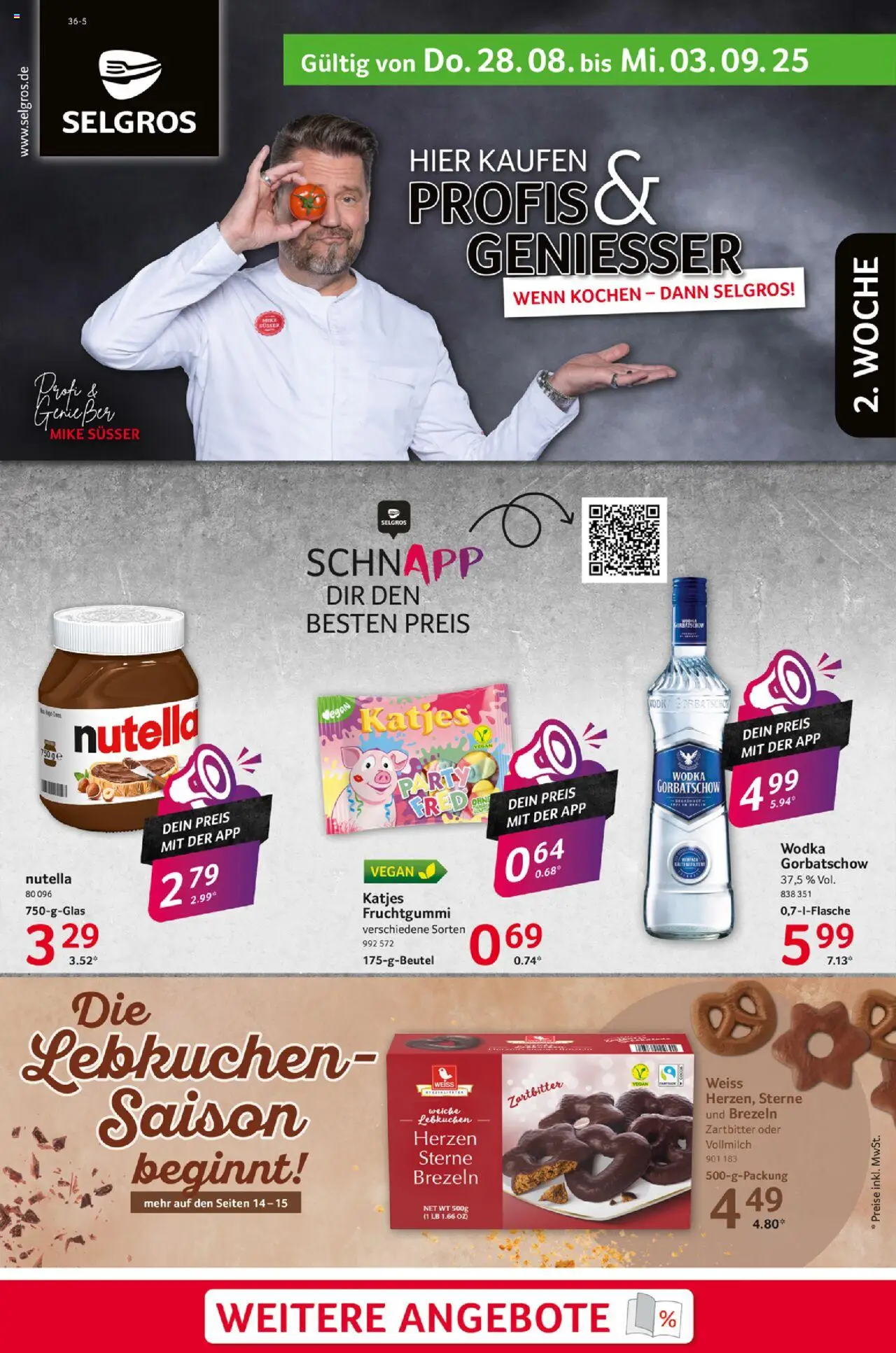 Selgros Prospekt 	 - gültig ab dem 28.08.2025 | Seite: 1 | Produkte: Katjes, Nutella, Wodka gorbatschow, Wodka