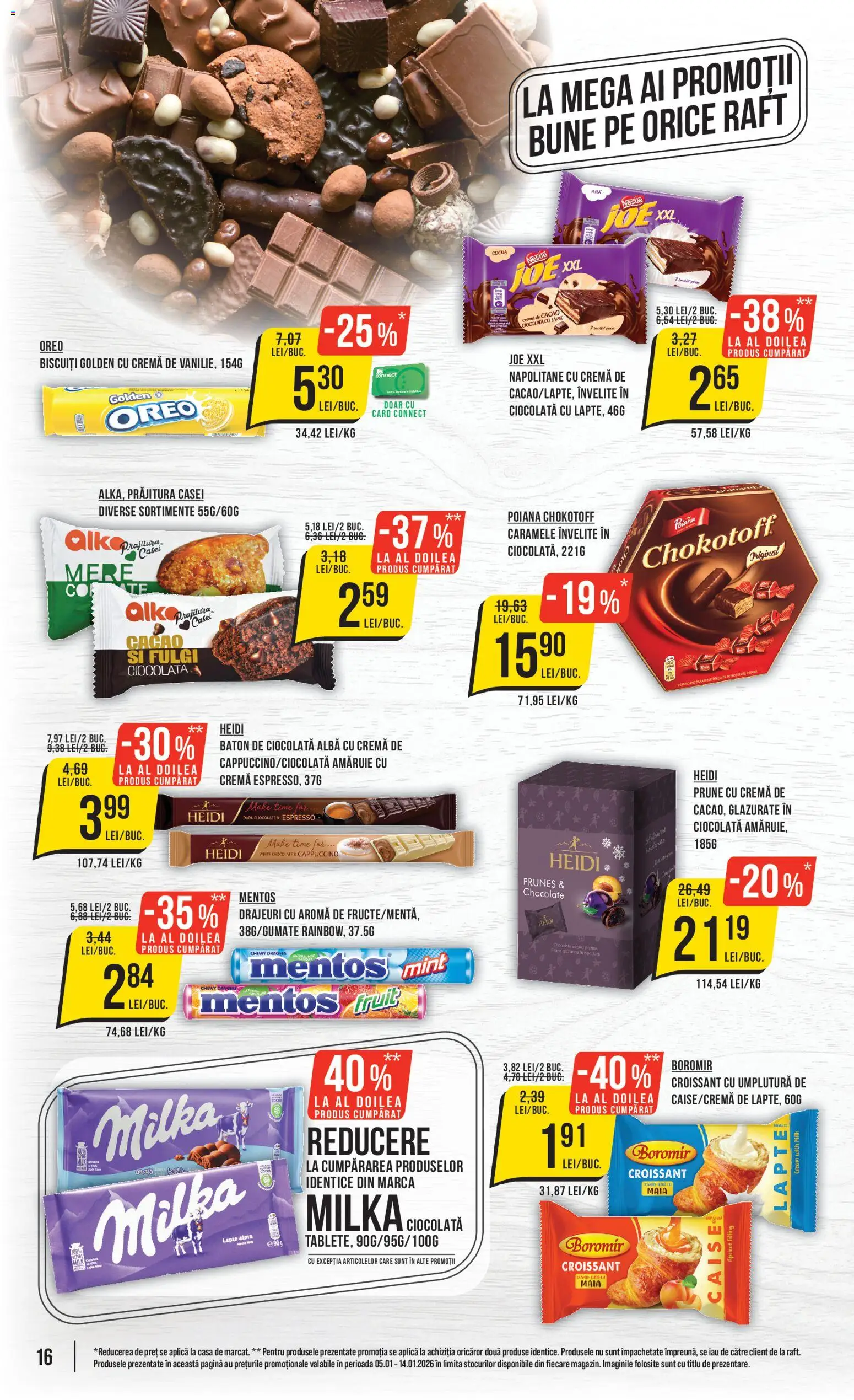Noul catalog Mega Image – valabil de la 05.01.2026 | Pagină: 16 | Produse: Prăjitură, Napolitane, Mere, Cacao