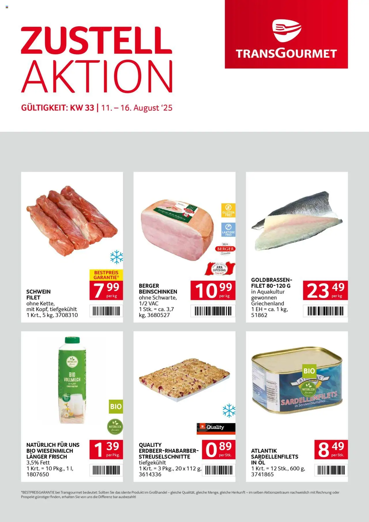 Transgourmet  Zustellaktion gültig ab 10.08.2025 | Seite: 1 | Produkte: Öl, Schinken