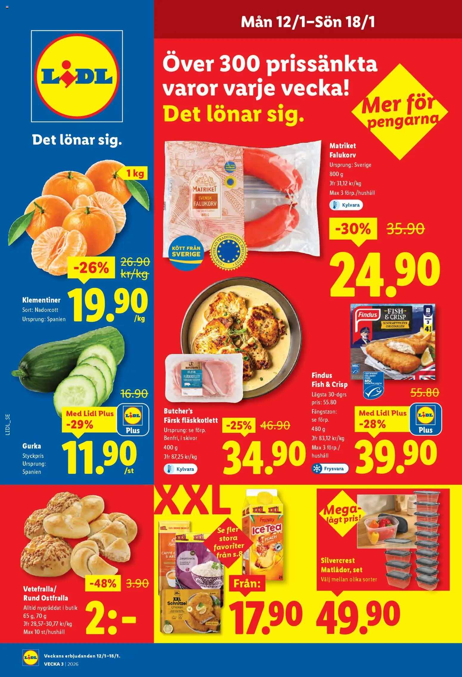 Lidl reklamblad aktuell från 12.01.2026 | Sida: 1 | Produkter: Falukorv, Set, Gurka
