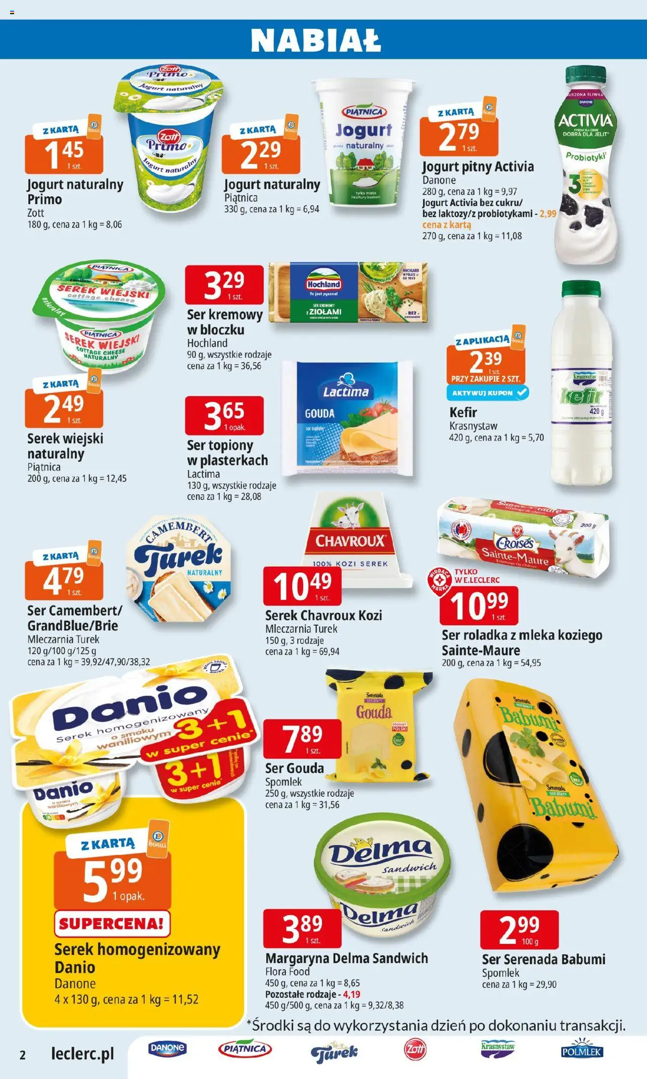 E.Leclerc Gazetka - Zamość od 22.07.2025 | Strona: 2 | Produkty: Ser topiony, Jogurt naturalny, Margaryna, Jogurt