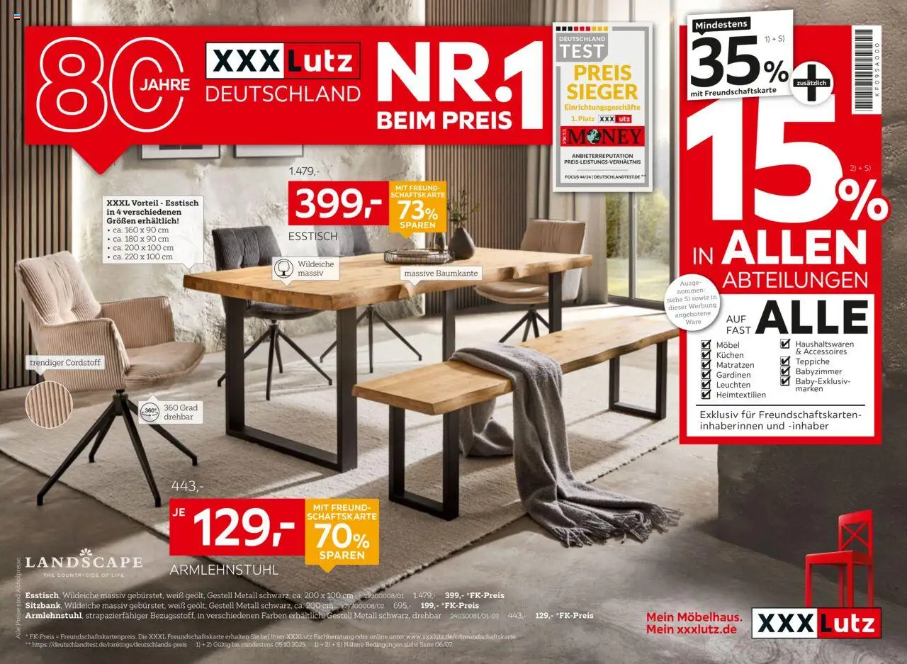 XXXL Lutz Deutschlands Nr. 1 beim Preis! – gültig ab 22.09.2025 | Seite: 1 | Produkte: Esstisch, Kuchen