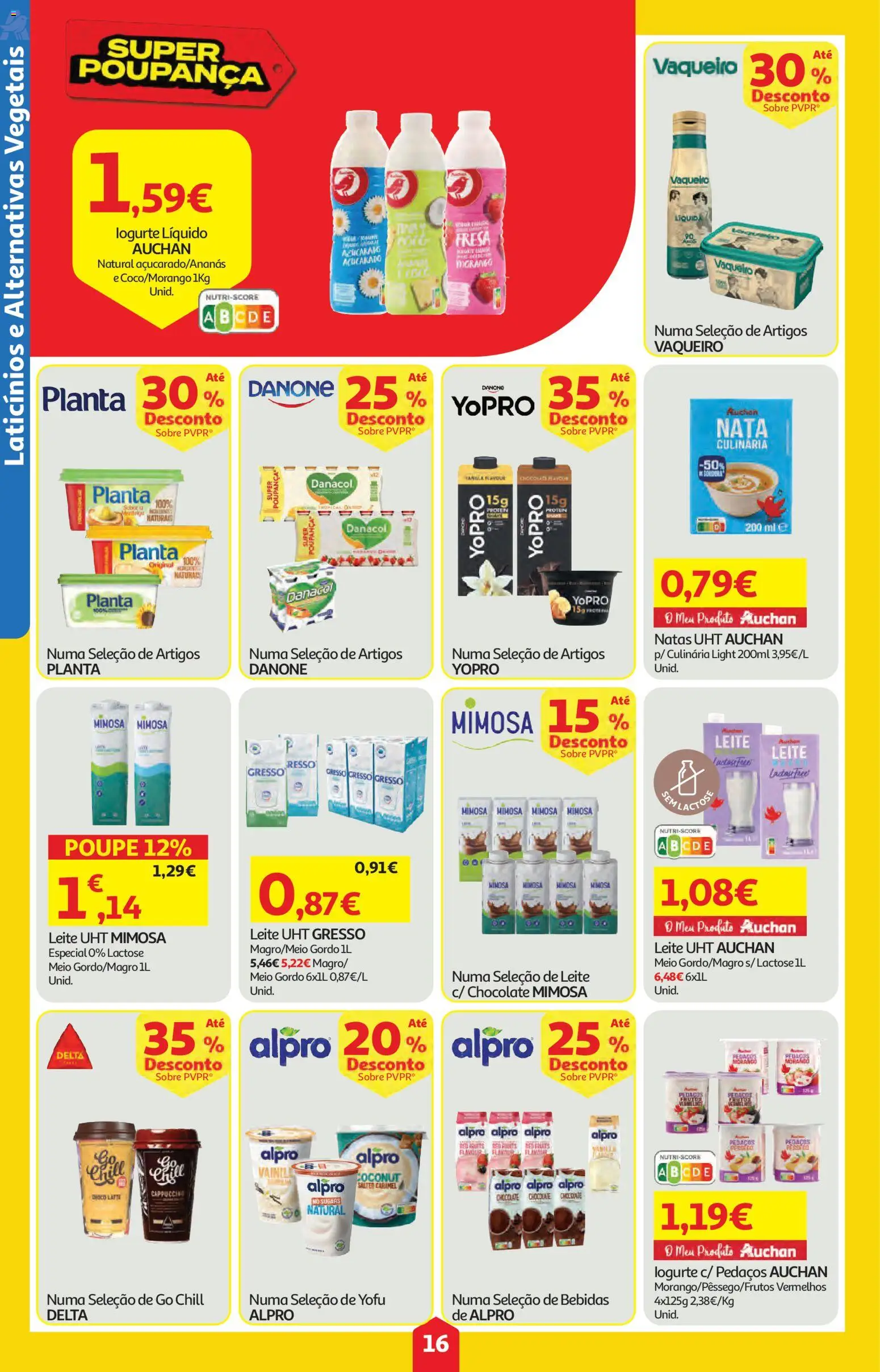 Auchan folheto │ válido de 09.04.2026 | Página: 16 | Produtos: Leite, Chocolate, Nata, Natas