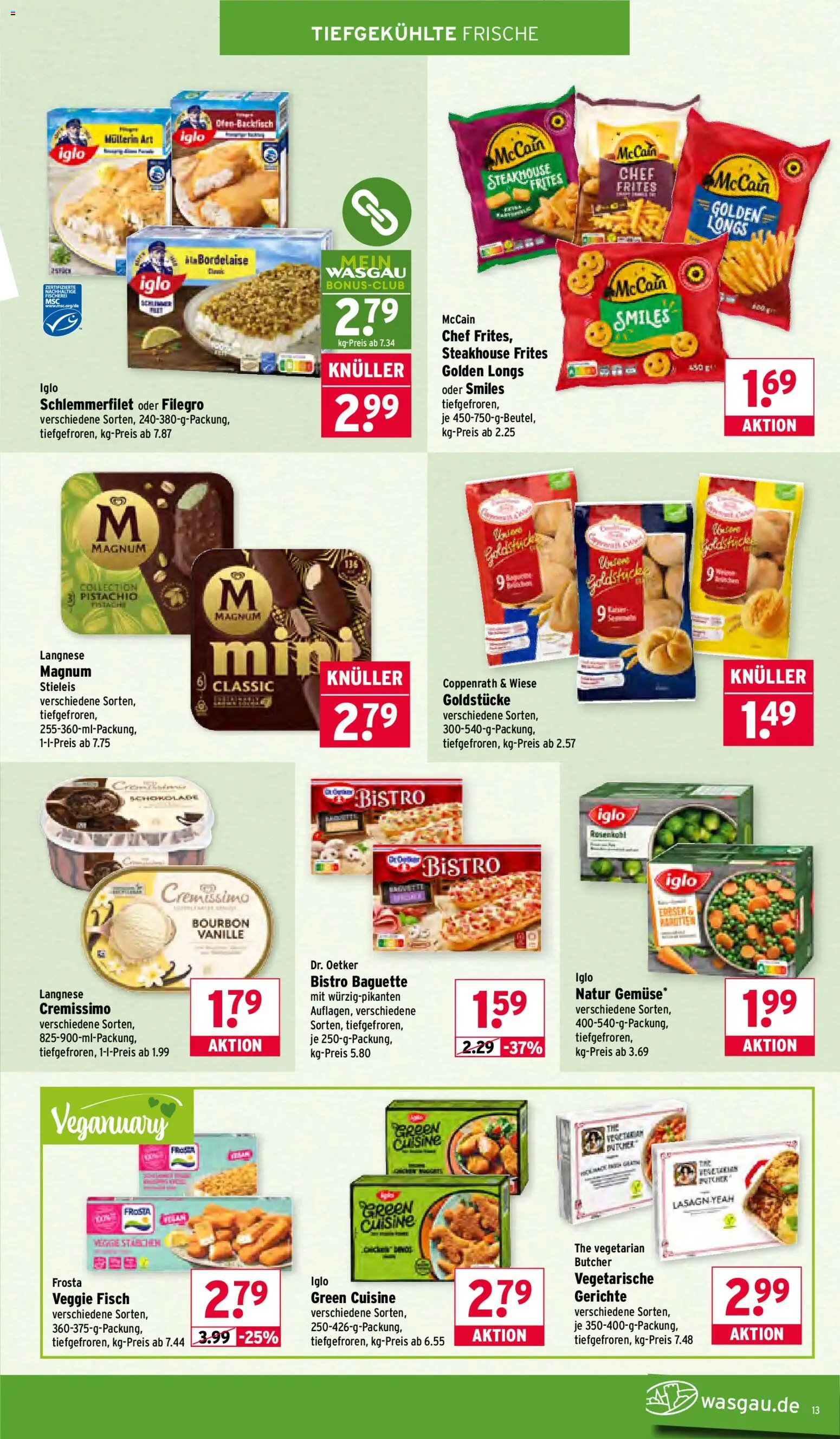 Wasgau Prospekt 	 – gültig ab 12.01.2026 | Seite: 13 | Produkte: Ofen, Langnese, McCain, Fisch