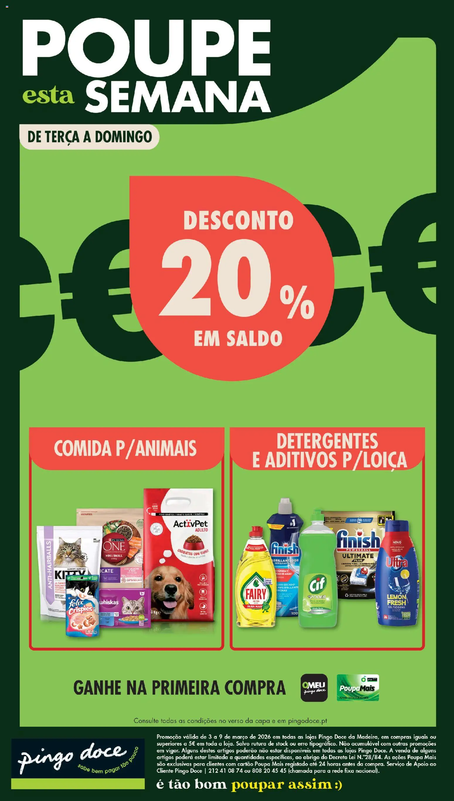Pingo Doce Poupe Esta Semana Madeira │ válido de 10.03.2026 | Página: 1 | Produtos: Purina one, Abrilhantador, Detergente, Carne