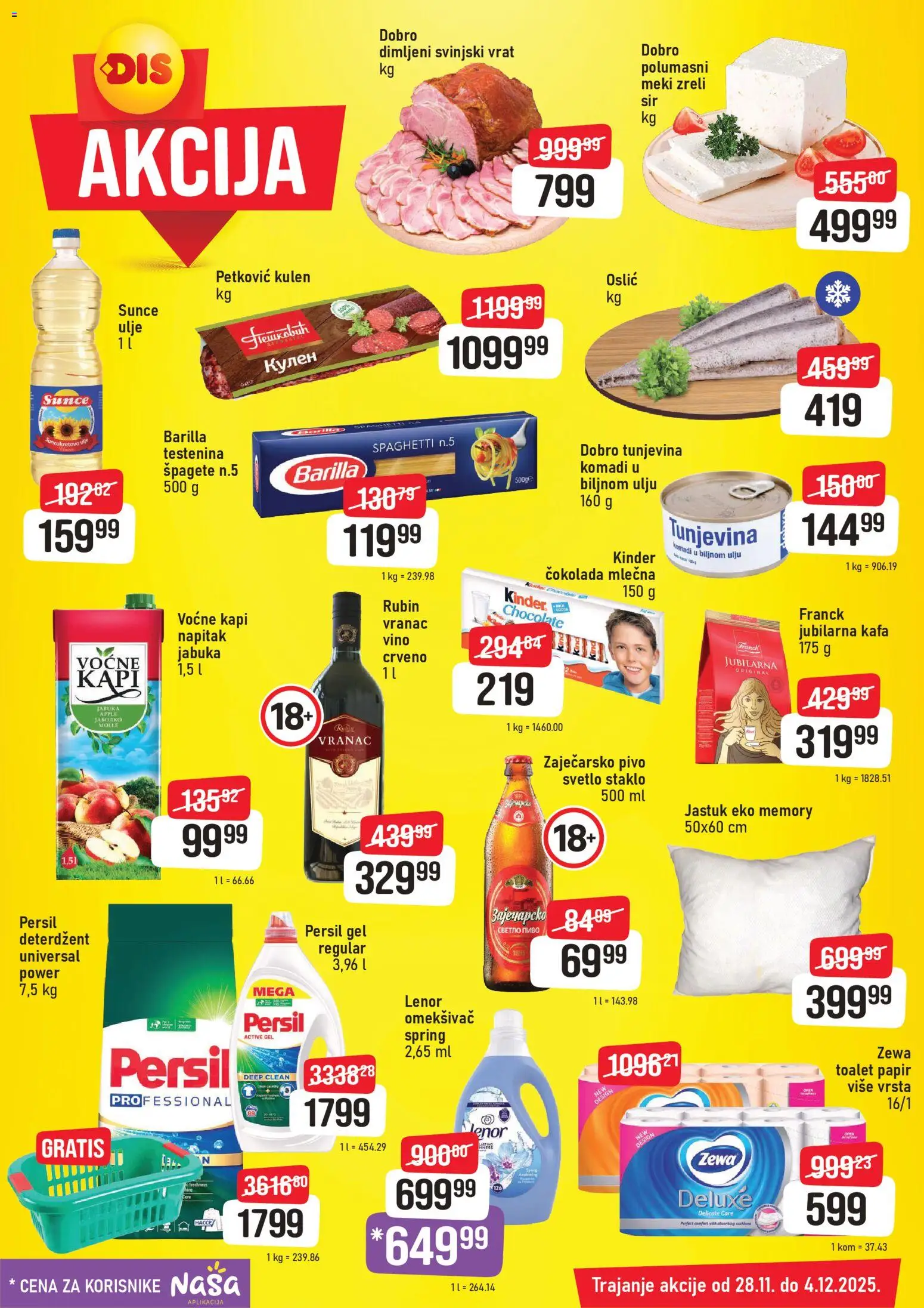 Super DIS katalog - važi od 28.11.2025 | Strana: 2 | Proizvode: Jastuk, Lenor, Svinjski vrat, Ulje
