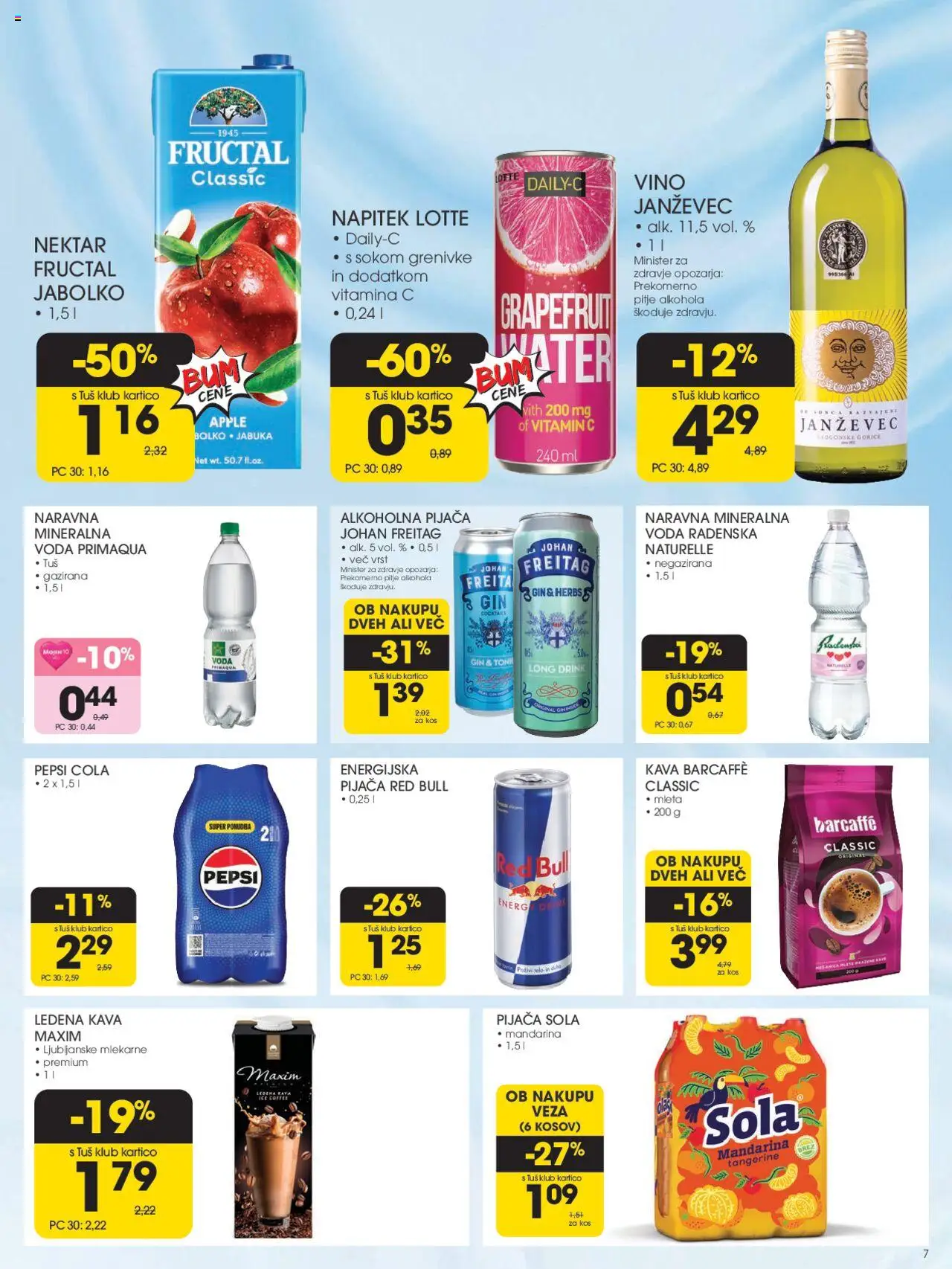 Tuš katalog │ velja od 20.08.2025 | Stran: 7 | Izdelki: Mineralna voda, Vino, Gin, Voda