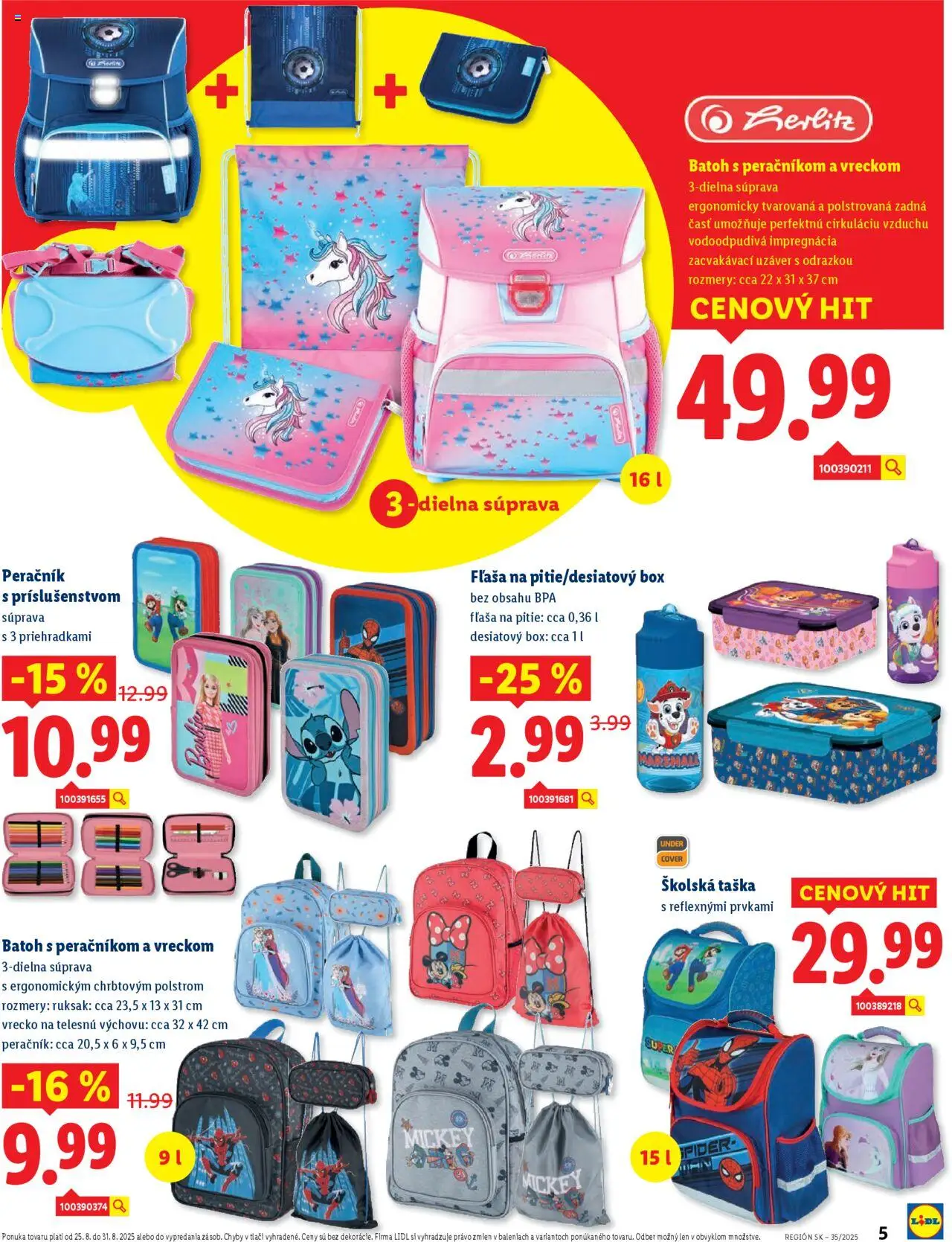 Lidl online magazín │ platný od 25.08.2025 | Strana: 5 | Produkty: Peračník, Batoh, Ruksak, Taška
