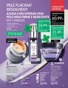 Pré-visualização Platinum Lift & Tighten Sérum, Um sérum enriquecido com tecnologia Protinol™ ajuda a refirmar, suavizar e contornar a aparência da pele, deixando-a a sentir-se mais firme e com uma maior elasticidade. 30 ml válido de 01.03.2026 | Página: 39