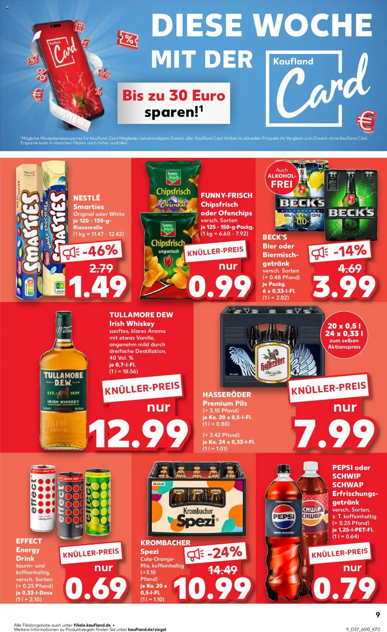 Kaufland prospekt Köln	 – gültig ab 11.09.2025 | Seite: 9 | Produkte: Bier, Smarties, Schwip schwap, Whiskey