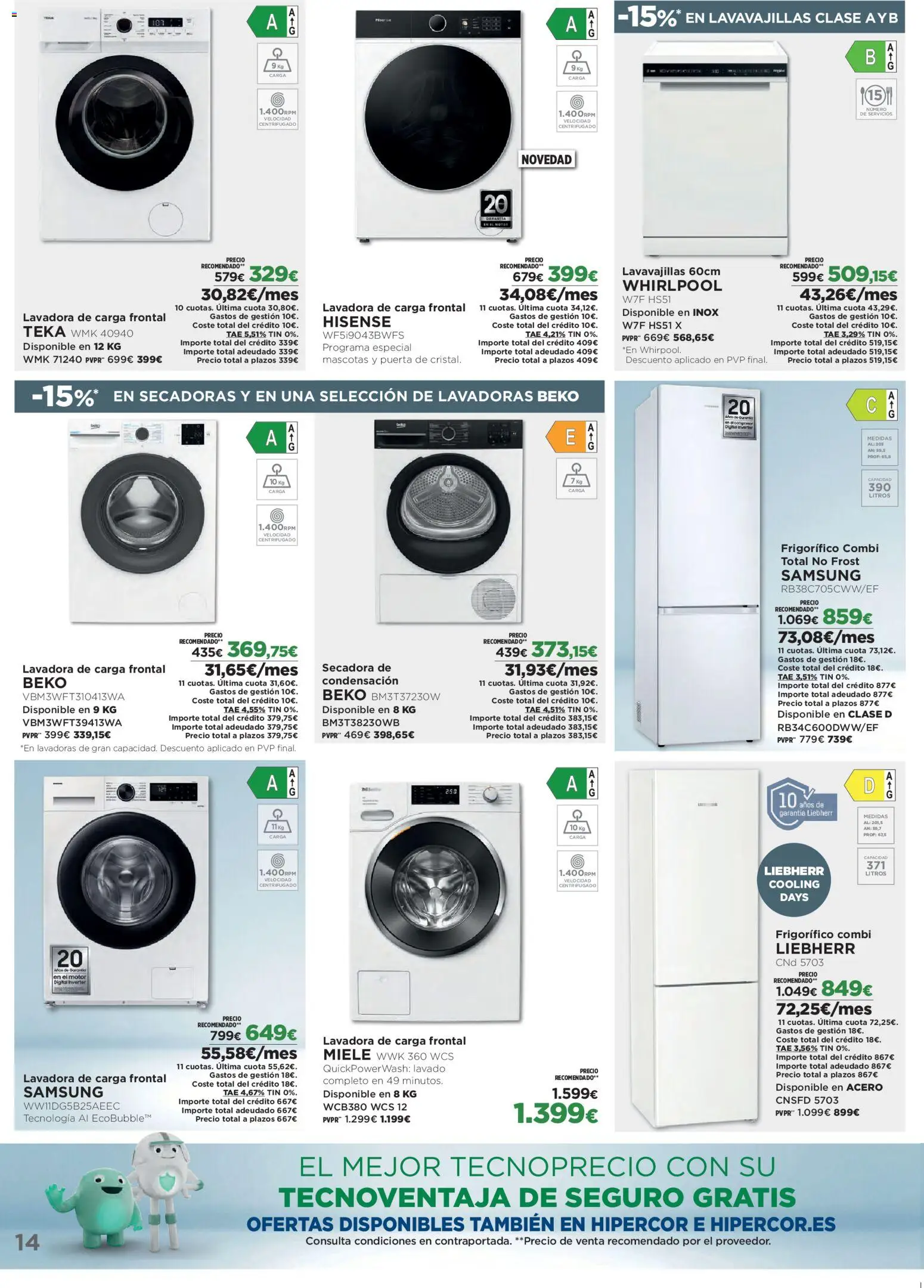 El Corte Inglés ofertas │ válido desde el 27.10.2025 | Página: 14 | Productos: Lavadora, Secadora, Lavavajillas, Combi