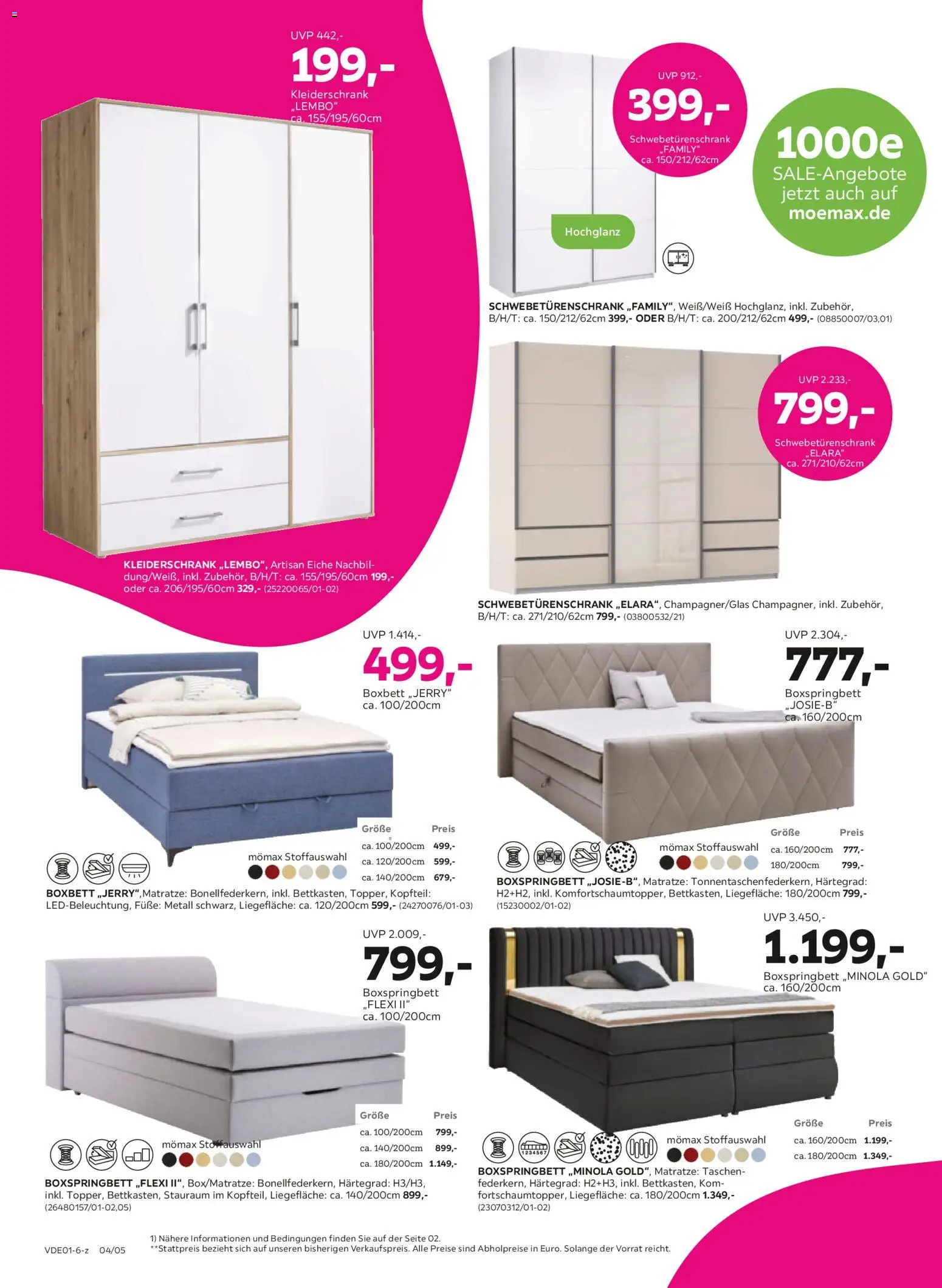 Mömax Prospekt 	 – gültig ab 02.01.2026 | Seite: 4 | Produkte: Matratze, Kleiderschrank, Schwebetürenschrank, Boxspringbett