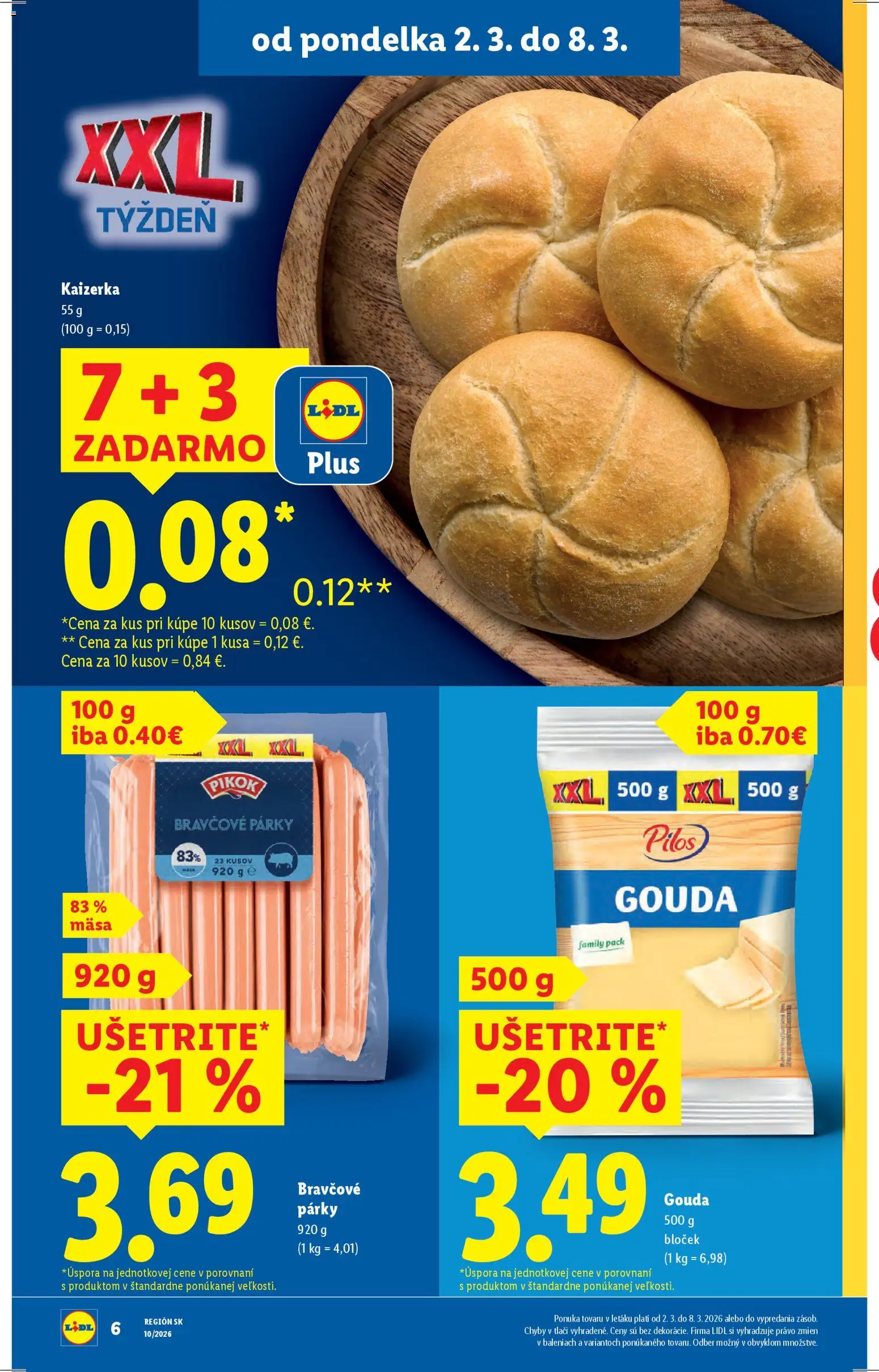 Nové Lidl akcie – leták je platný od 02.03.2026 | Strana: 6 | Produkty: Gouda, Párky