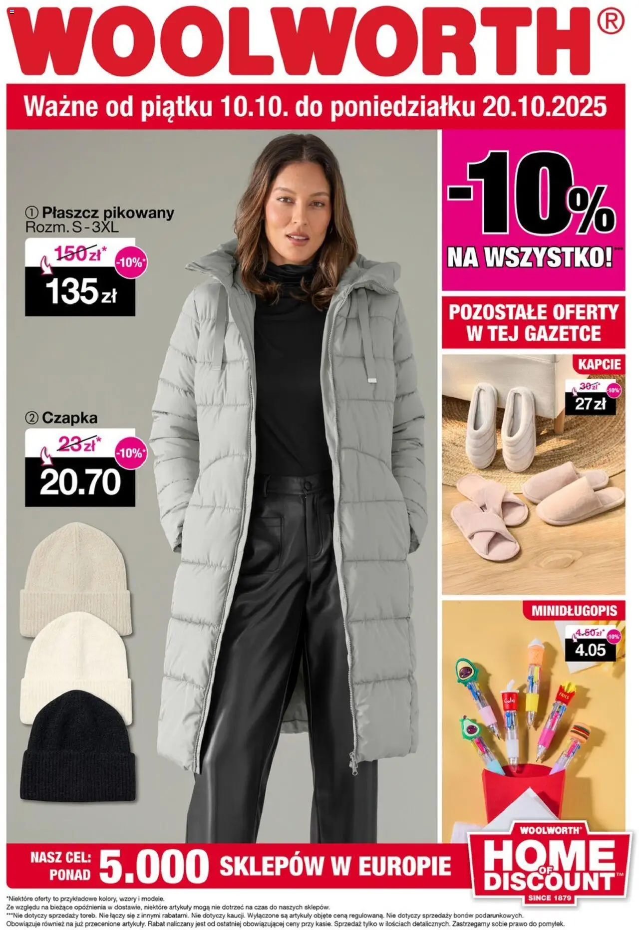 Woolworth Gazetka od 10.10.2025 | Strona: 1 | Produkty: Płaszcz, Kapcie, Czapka