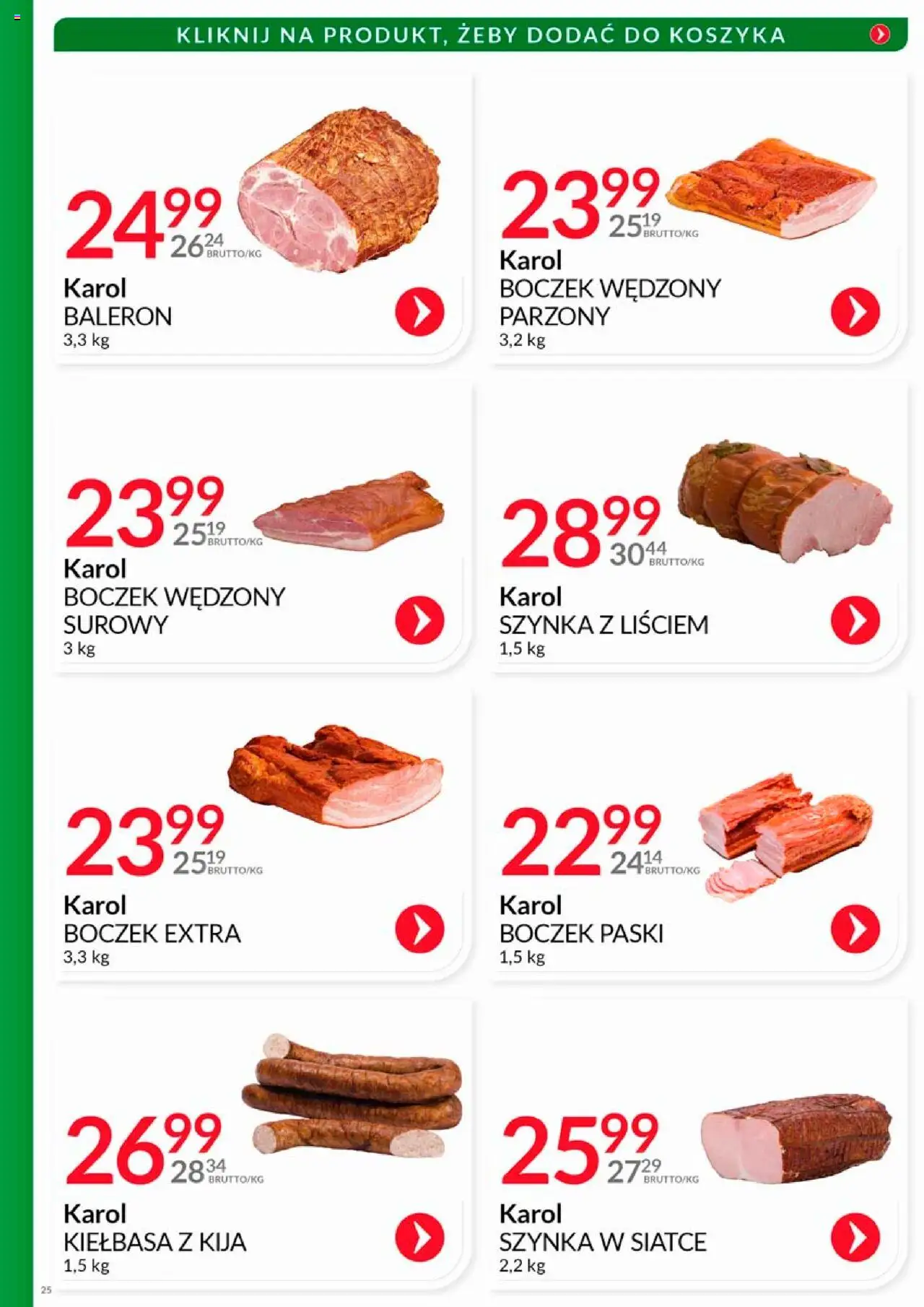 Eurocash Gazetka - Katalog Wędlin od 01.08.2025 | Strona: 25 | Produkty: Kiełbasa, Szynka, Boczek wędzony, Boczek