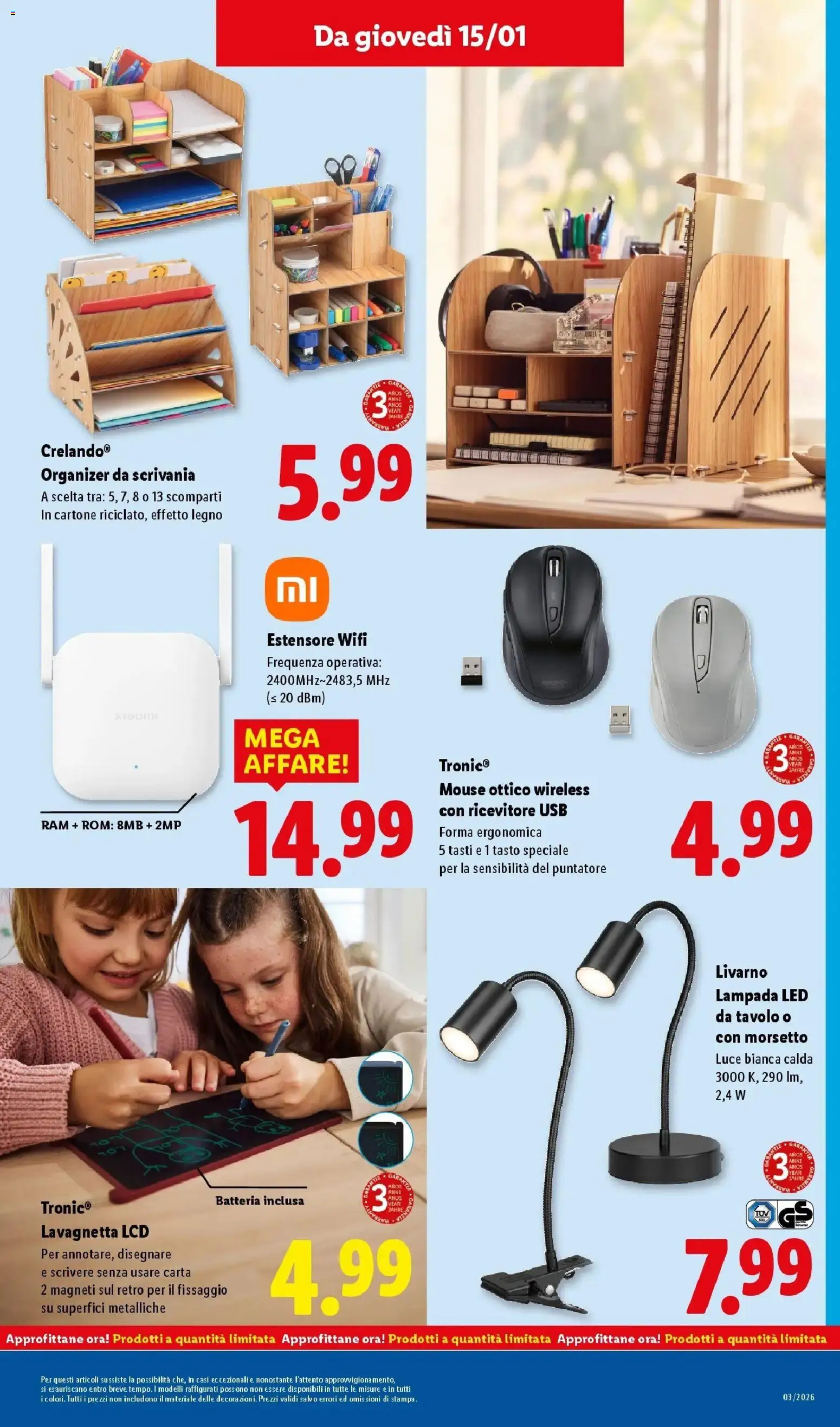 Volantino Lidl del 12.01.2026 | Pagina: 43 | Prodotti: Mouse, USB, Batteria, Lampada