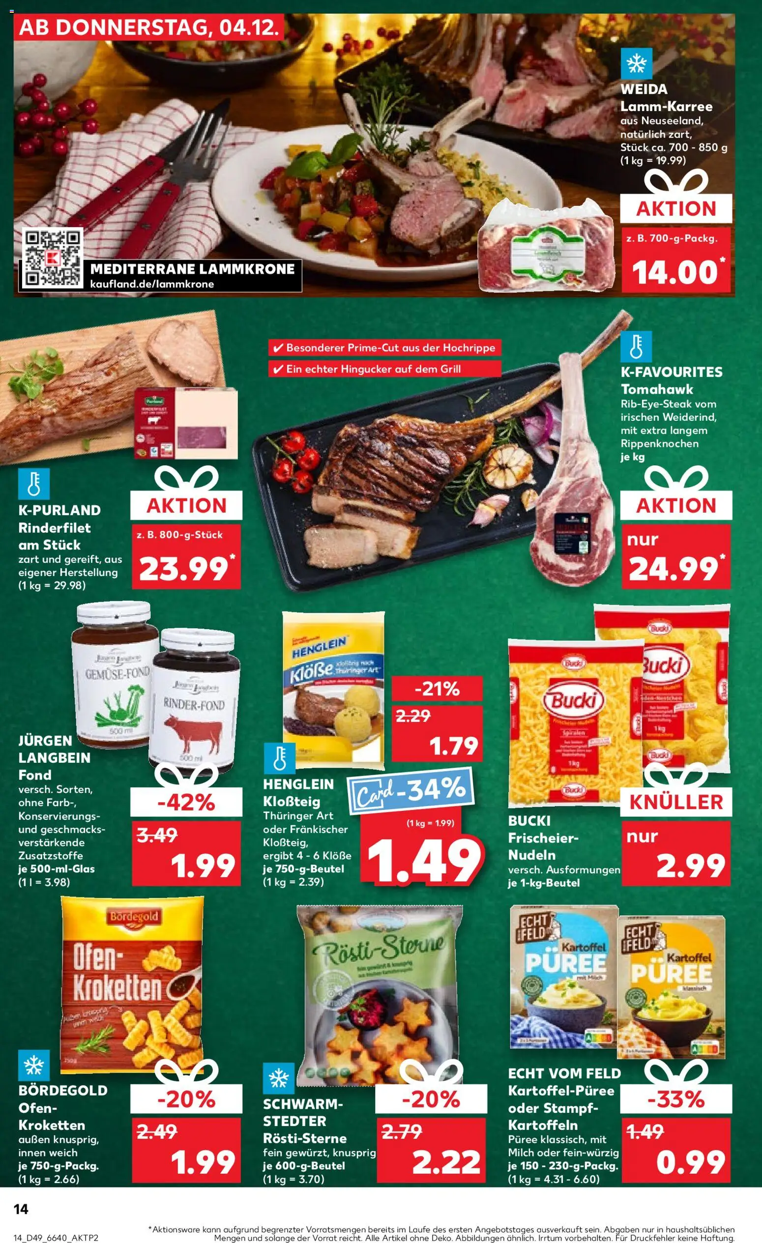 Kaufland prospekt Speyer	 – gültig ab 04.12.2025 | Seite: 14 | Produkte: Milch, Rinderfilet, Nudeln, Steak