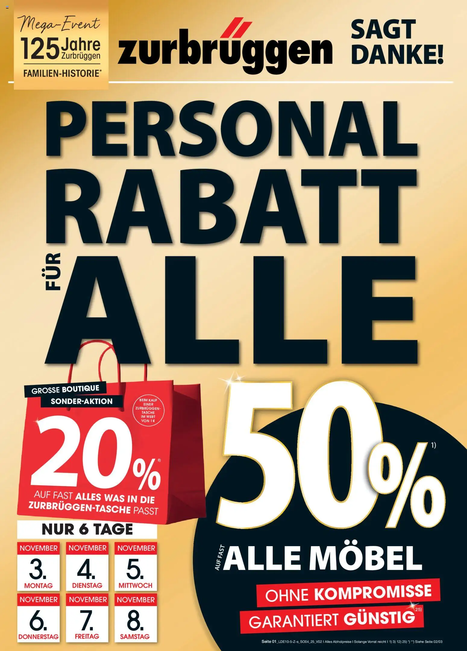 Zurbrüggen Personalrabatt für alle – gültig ab 03.11.2025 | Seite: 1 | Produkte: Tasche