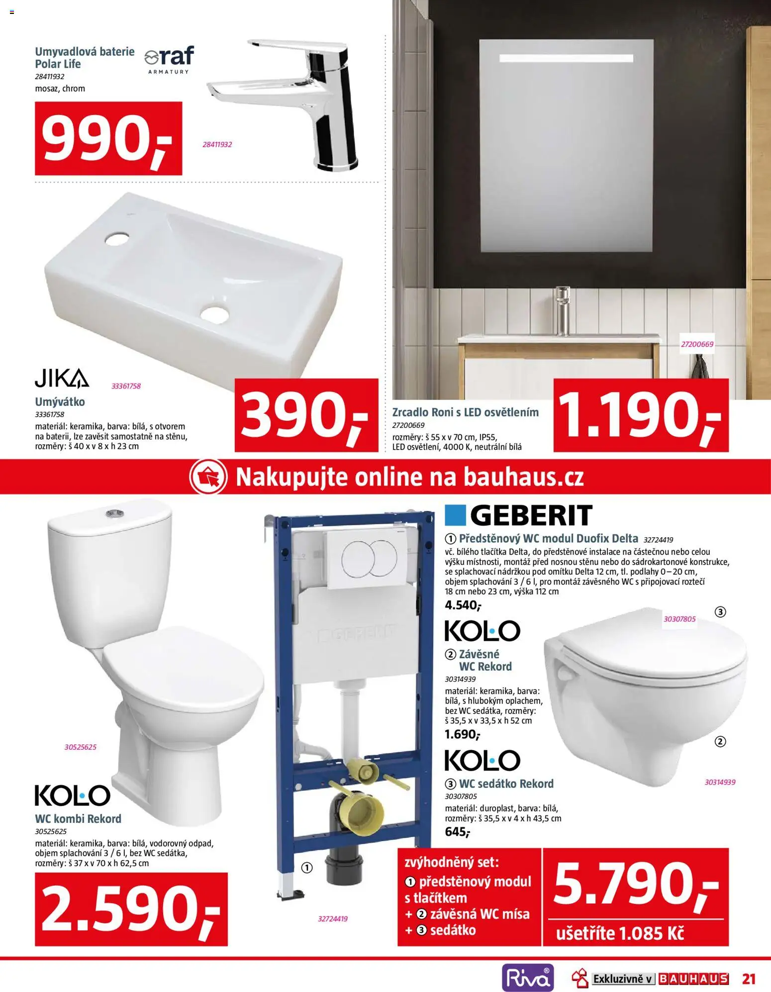 Bauhaus leták od 09.01.2026 | Strana: 21 | Produkty: Wc, Baterie, Zrcadlo, LED
