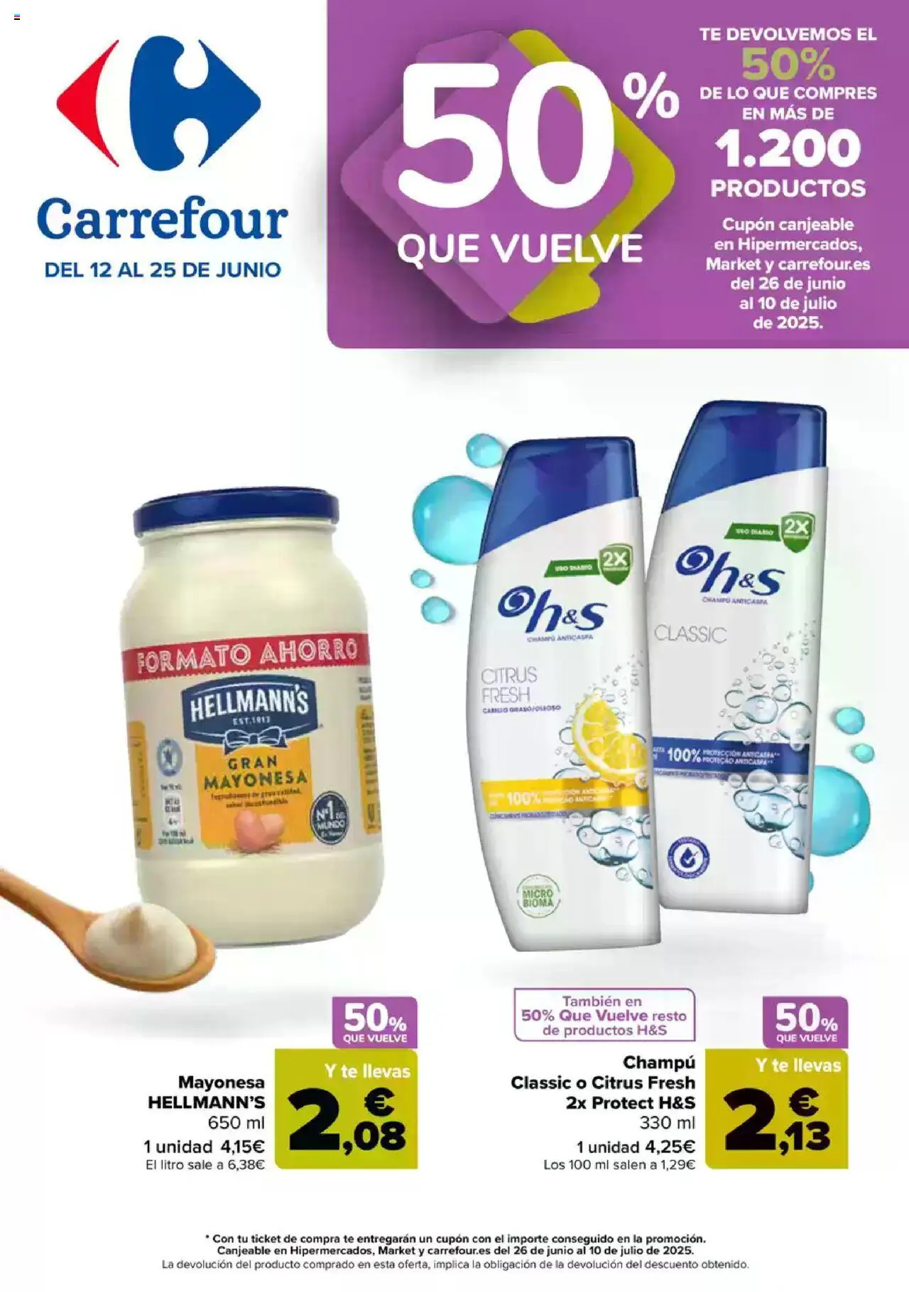 Carrefour folleto │ válido desde el 09.06.2025 | Página: 1 | Productos: Champú, Té, Οθόνη προβολής