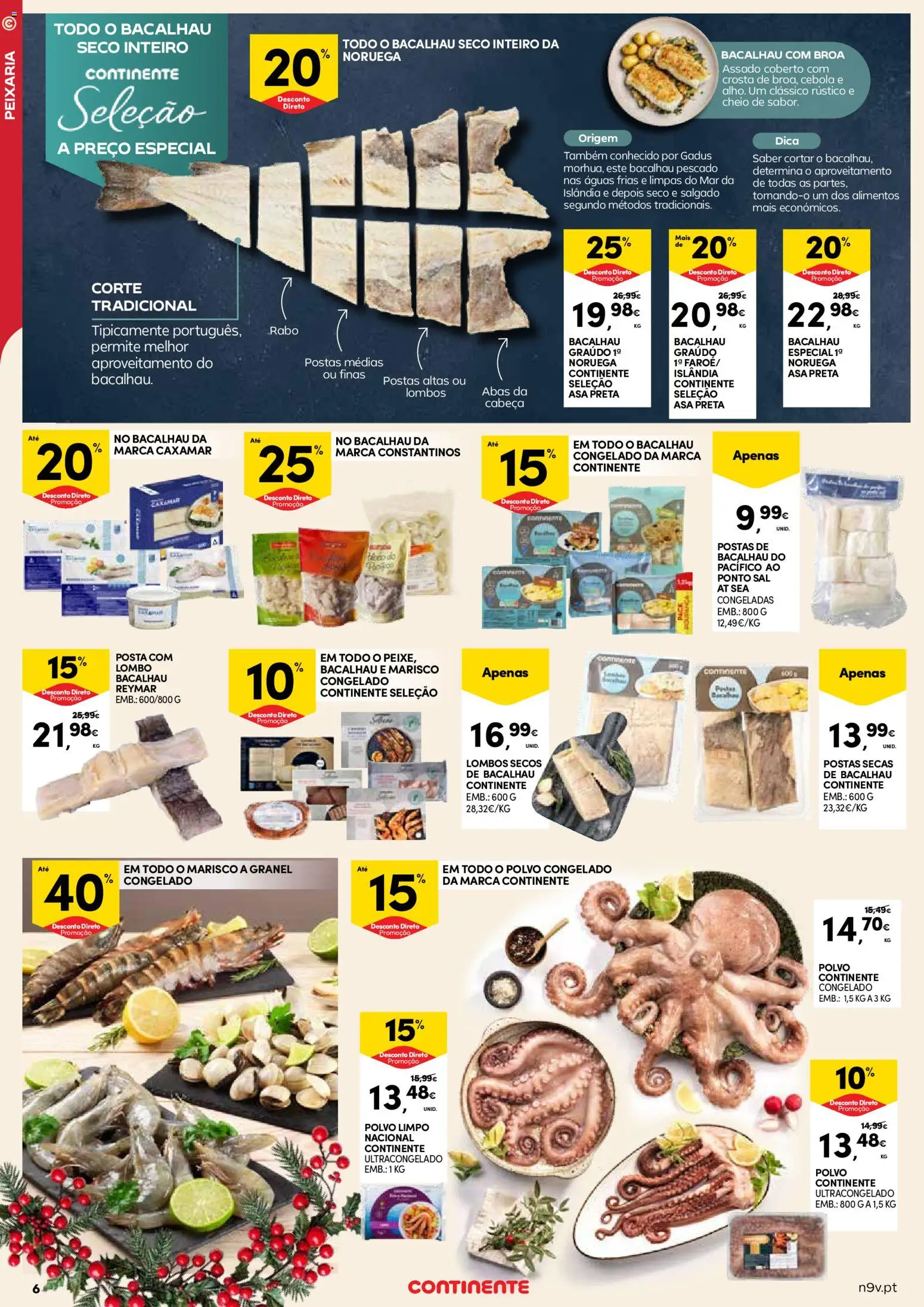 Continente - Açores: Natal │ válido de 11.12.2025 | Página: 6 | Produtos: Bacalhau, Sal, Cebola, Lombo