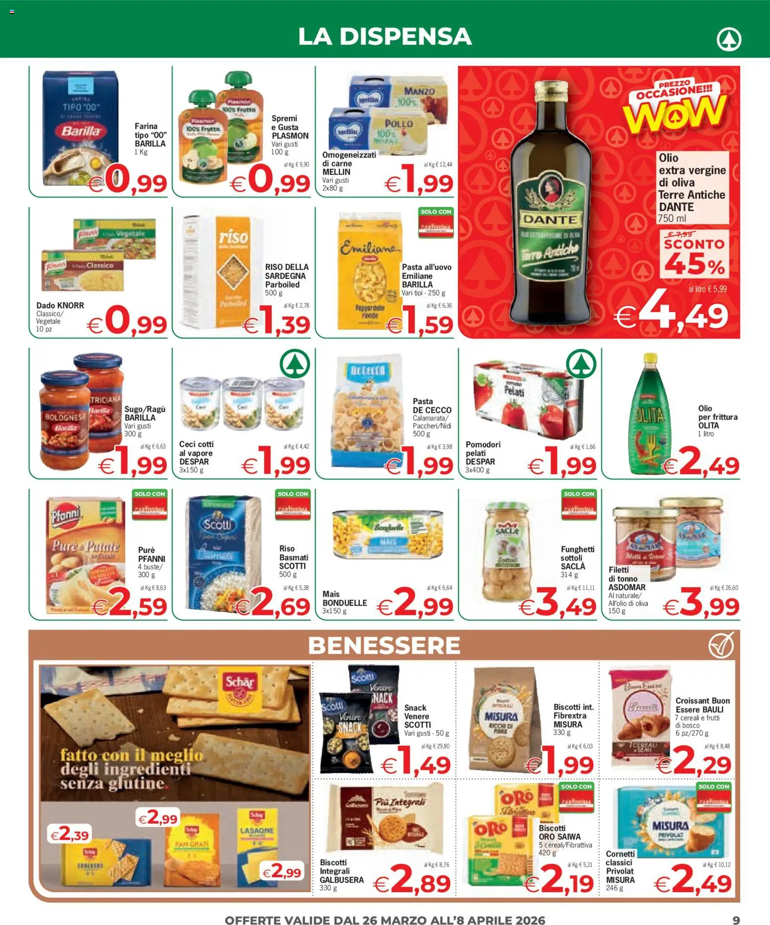 Volantino Despar del 26.03.2026 | Pagina: 9 | Prodotti: Pollo, Cereali, Pomodori, Tonno