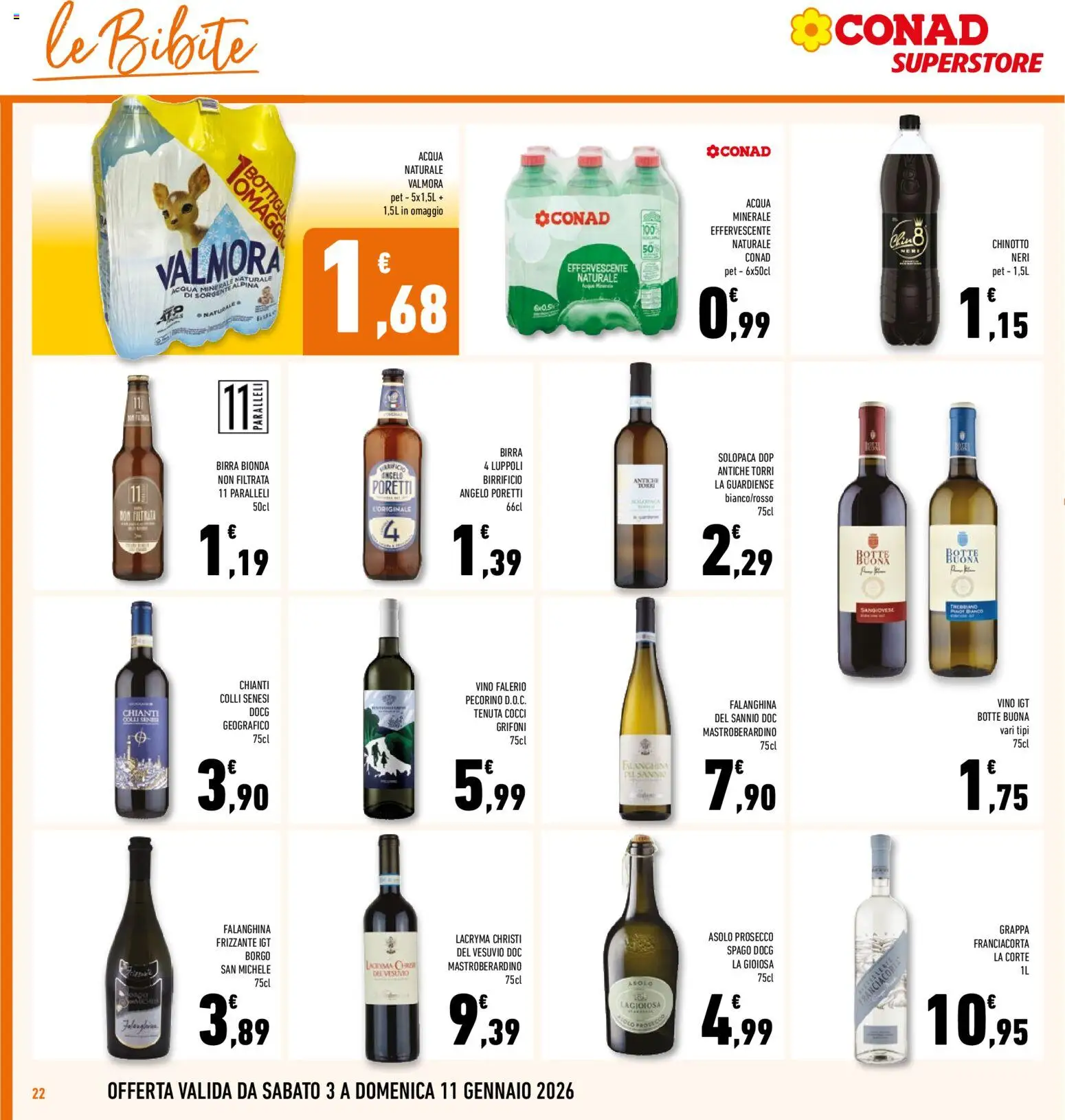 Volantino Conad del 03.01.2026 | Pagina: 22 | Prodotti: Birra, Vino, Pecorino, Grappa