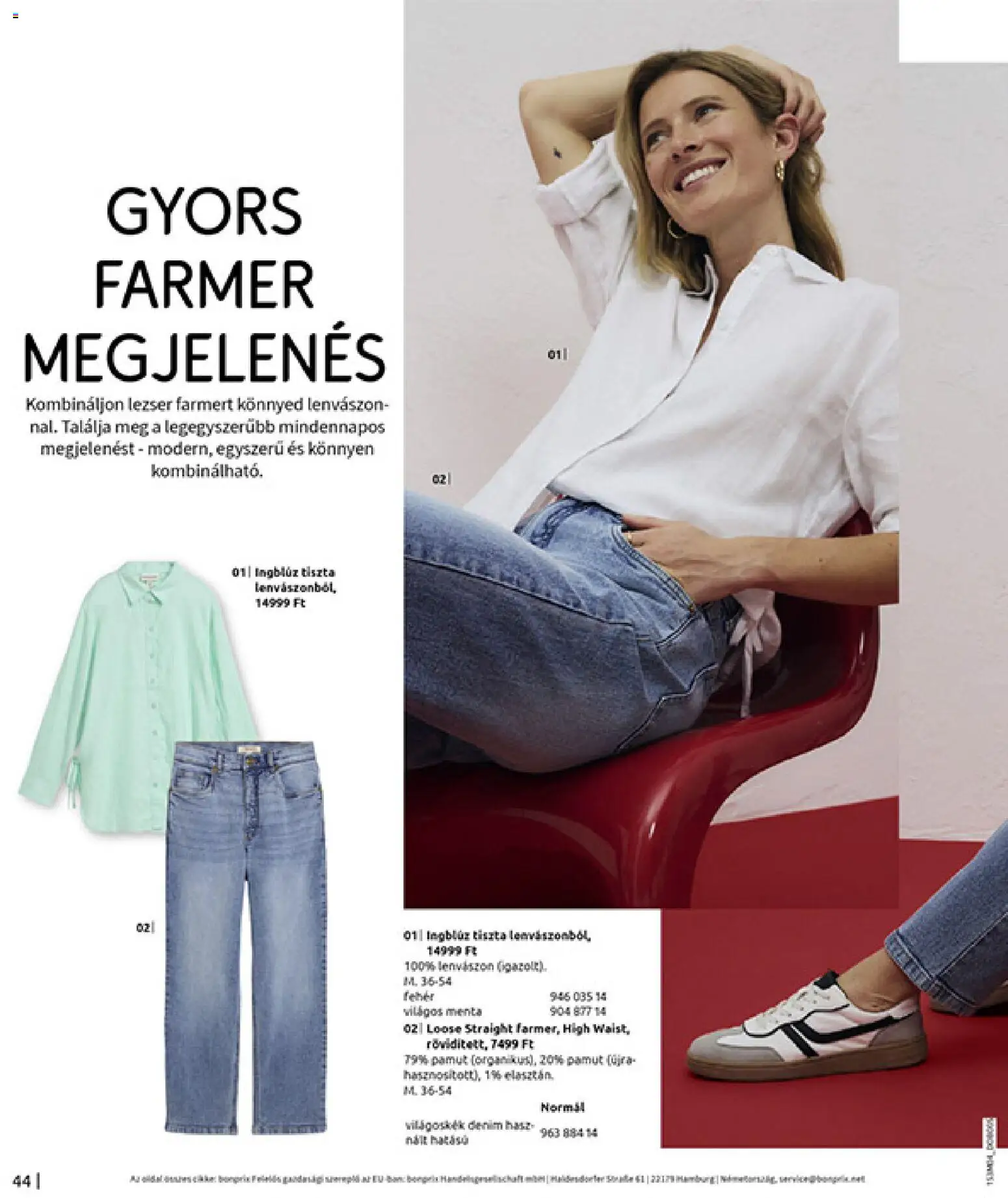 Bonprix akciós ujság - amely érvényes a következő dátumtól: 30.03.2026 | Oldal: 46 | Termékek: Farmer, Ingblúz