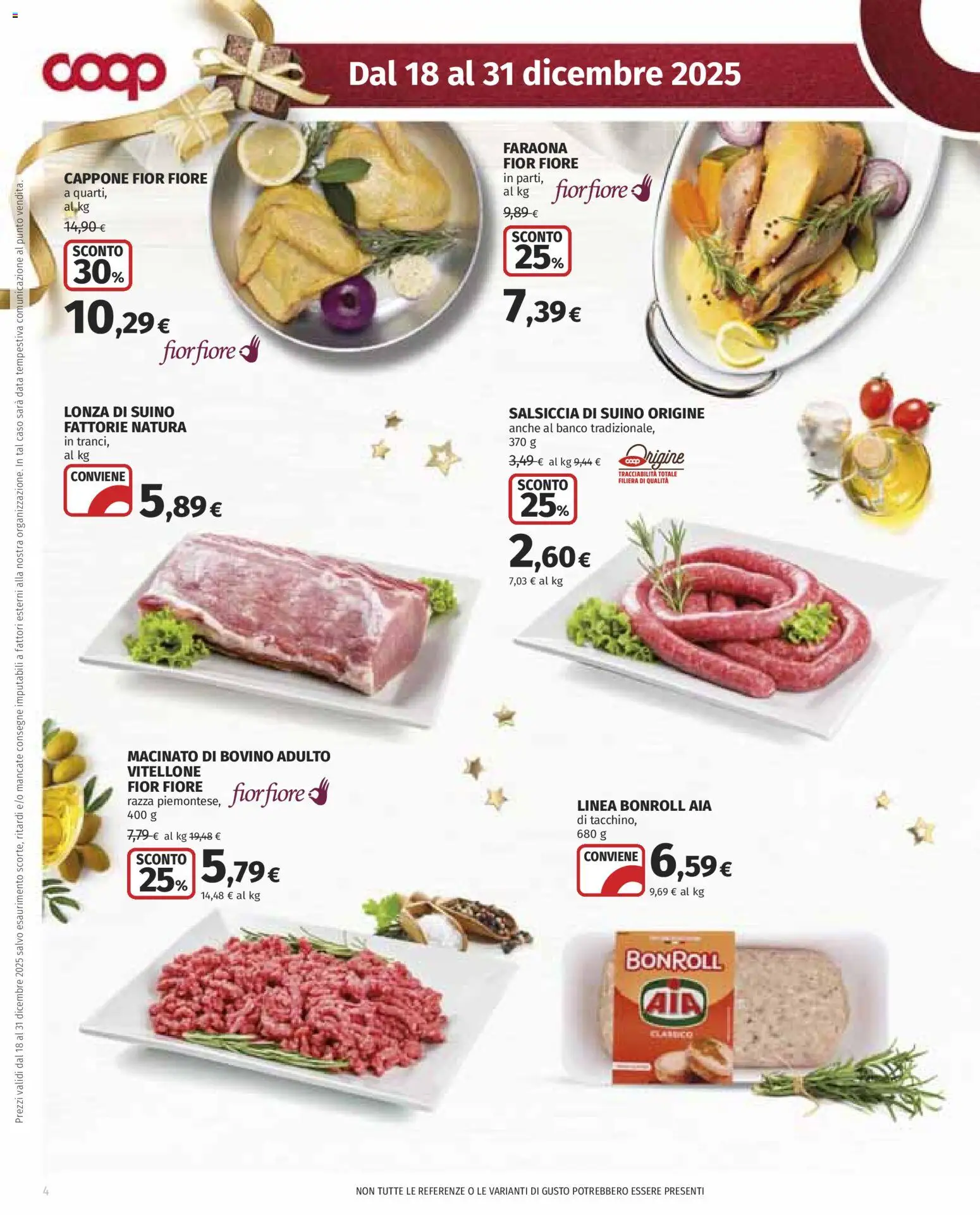 Volantino COOP del 18.12.2025 | Pagina: 4 | Prodotti: Bovino, Suino, Salsiccia, Data