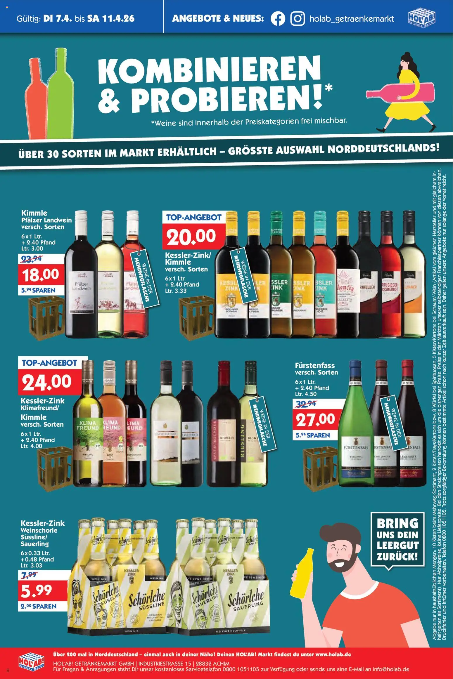 HOL’AB! Prospekt 	 – gültig ab 07.04.2026 | Seite: 8 | Produkte: Limetten, Weinschorle, Wein, Telefon
